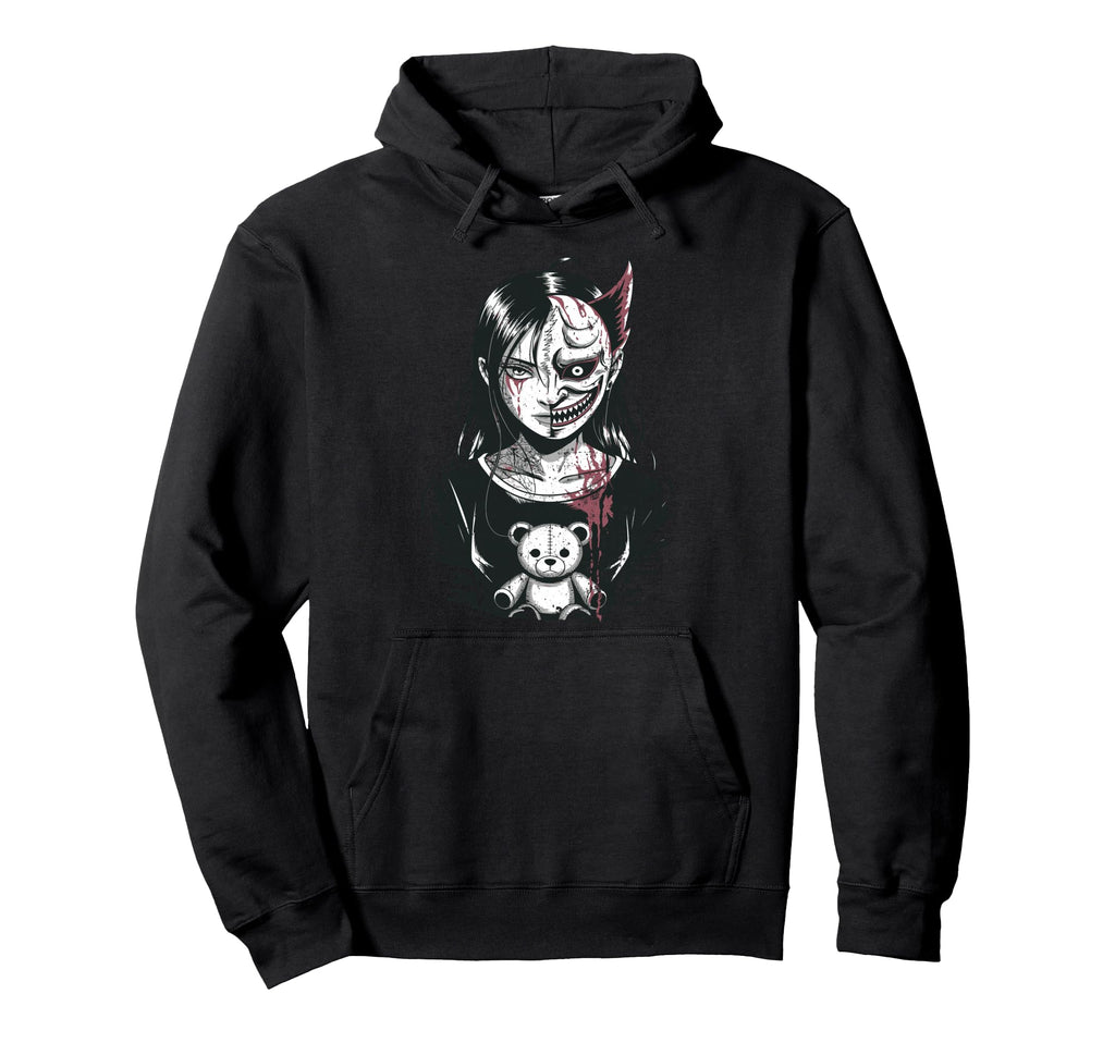 Horror Anime Goth Oni Mask Creepy Hoodie - Graphic Print for Adults - T-Shirt, Sweatshirt, Hoodie