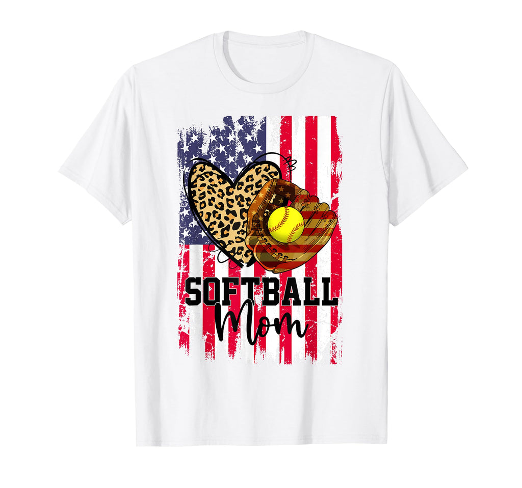 Softball Mom American Flag Patriotic T-Shirt - Minimalist Print for Adults - T-Shirt, Sweatshirt, Hoodie