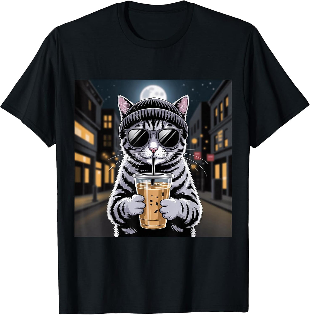 Chill Cat Coffee Vibes Urban Style Merch - Adult & Kids T-Shirts, Sweatshirts & Hoodies apparel design preview 1