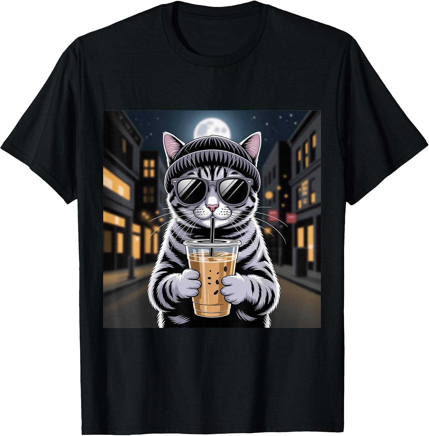 Chill Cat Coffee Vibes Urban Style Merch - Adult & Kids T-Shirts, Sweatshirts & Hoodies apparel design preview 1