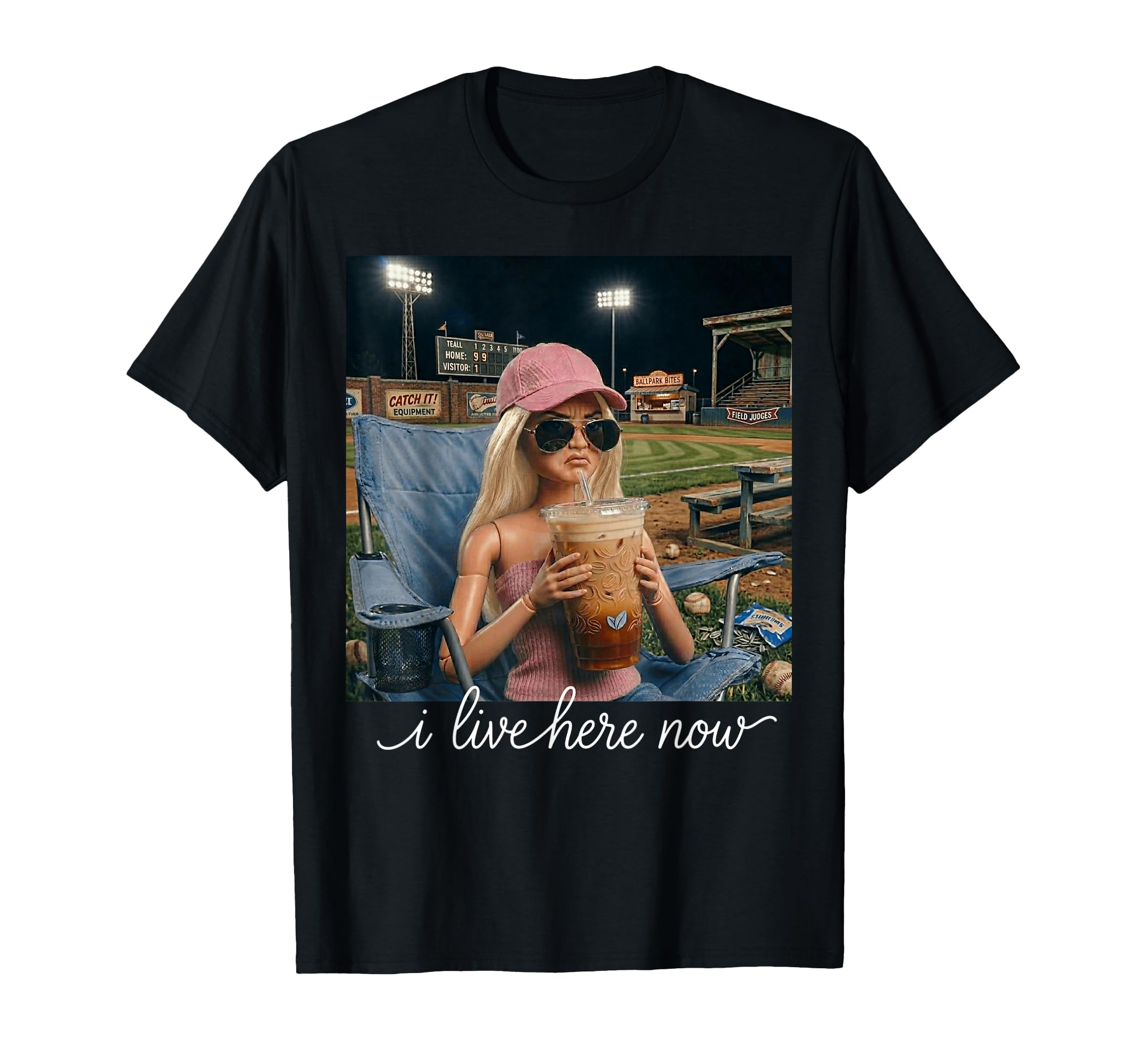 I Live Here Now Ballfield Baseball T-Shirt - Novelty Apparel for Adults - T-Shirt, Sweatshirt, Hoodie