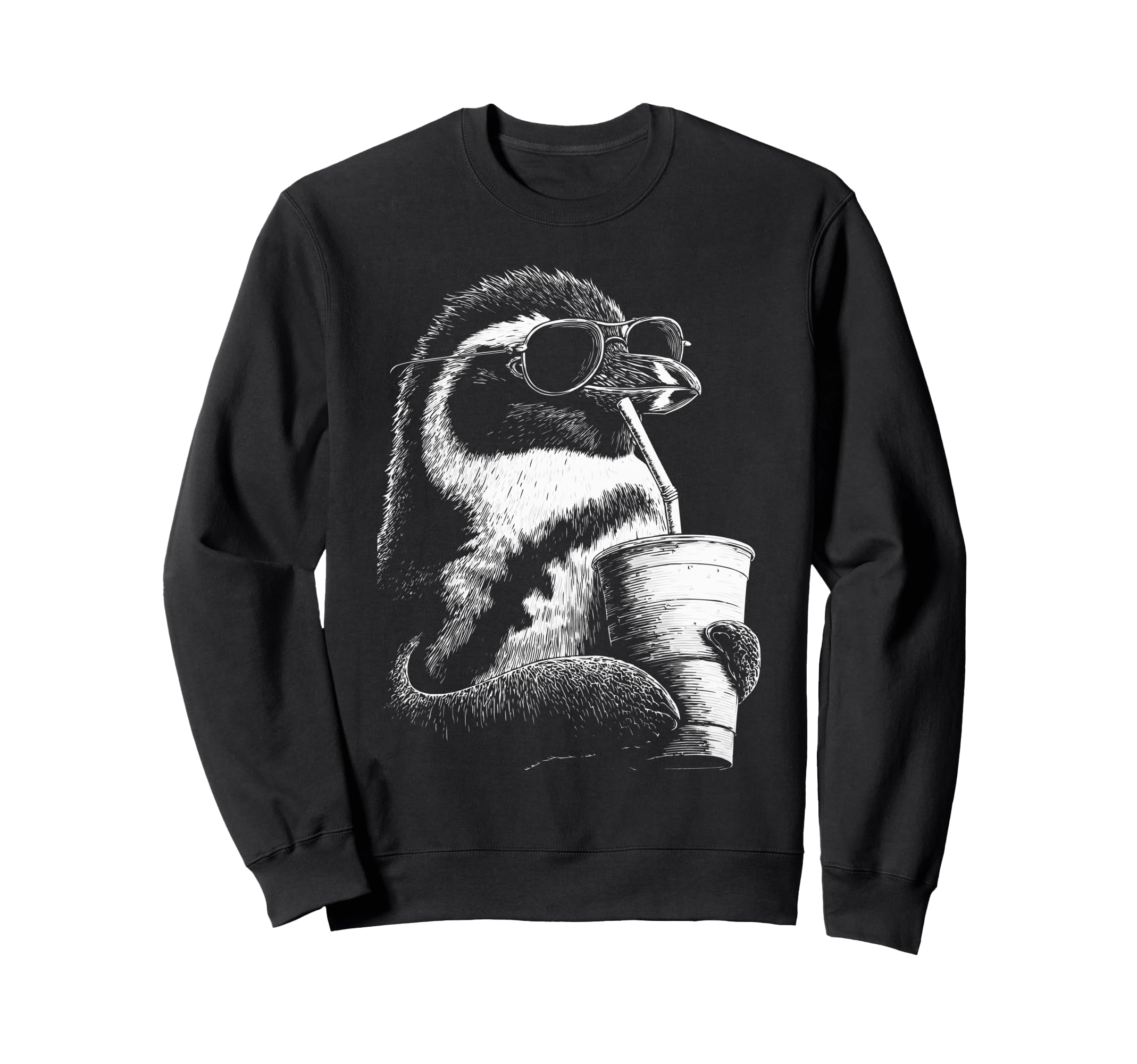 Penguin Drinking Iced Coffee Sweatshirt - Casual Everyday Wear Men Women - T-Shirt, Sweatshirt, Hoodie