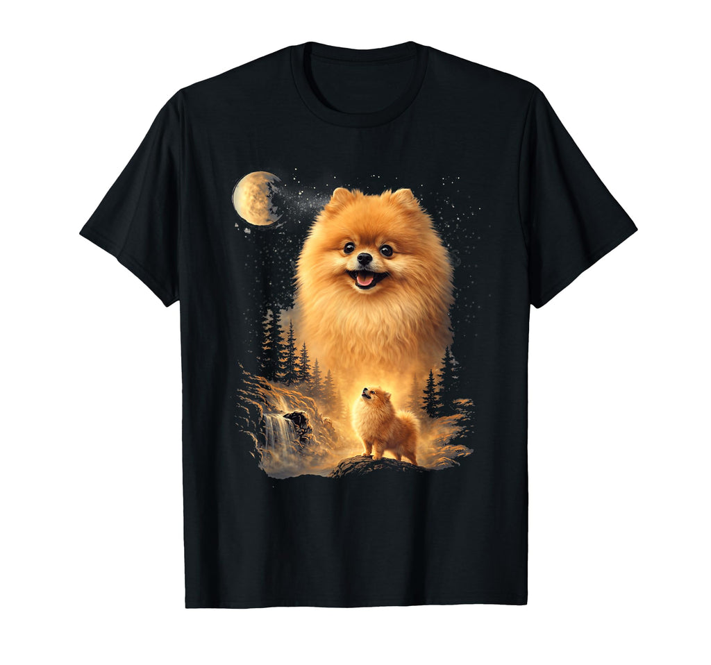 Pomeranian Howling To Moon Dog Art T-Shirt - Custom Art Print for Adults - T-Shirt, Sweatshirt, Hoodie
