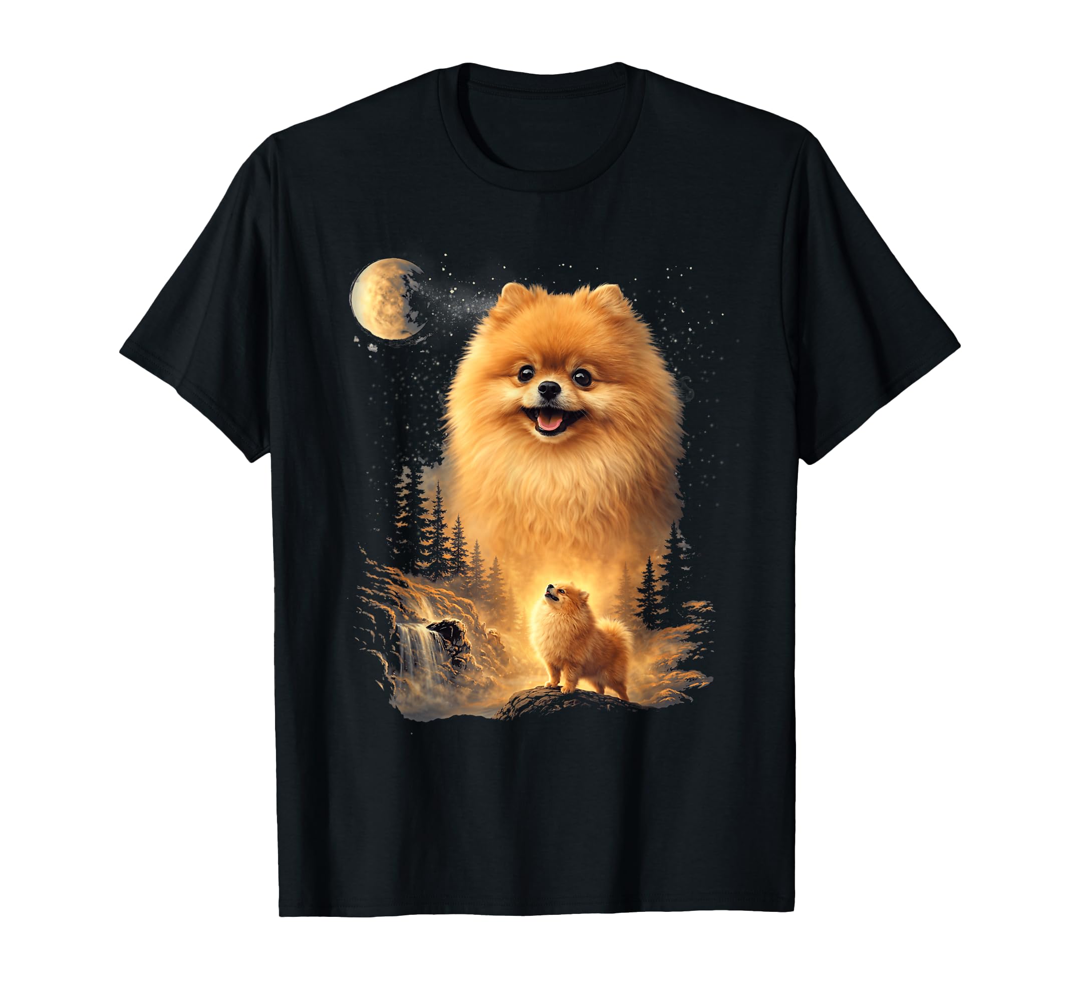 Pomeranian Howling To Moon Dog Art T-Shirt - Custom Art Print for Adults - T-Shirt, Sweatshirt, Hoodie