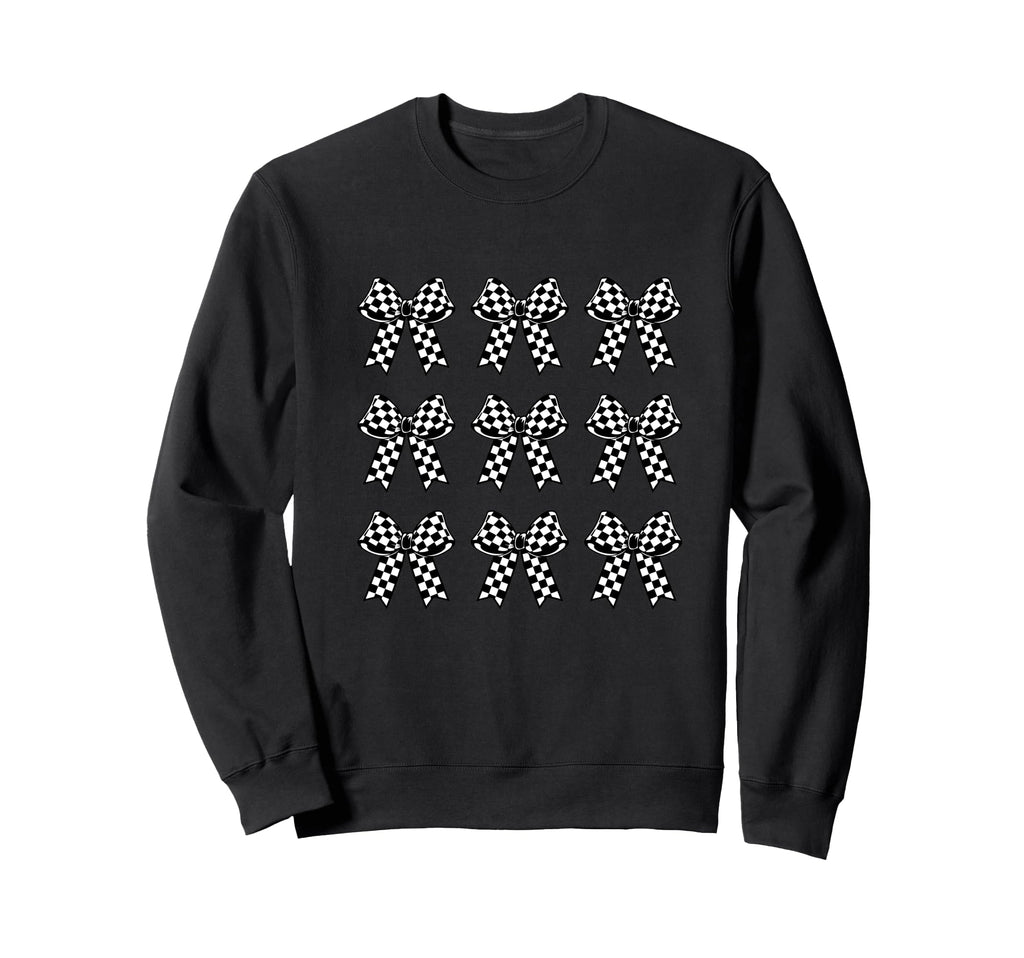 Coquette Checkered Bow Black Dark Sweatshirt - Unique Graphic for Adults - T-Shirt, Sweatshirt, Hoodie
