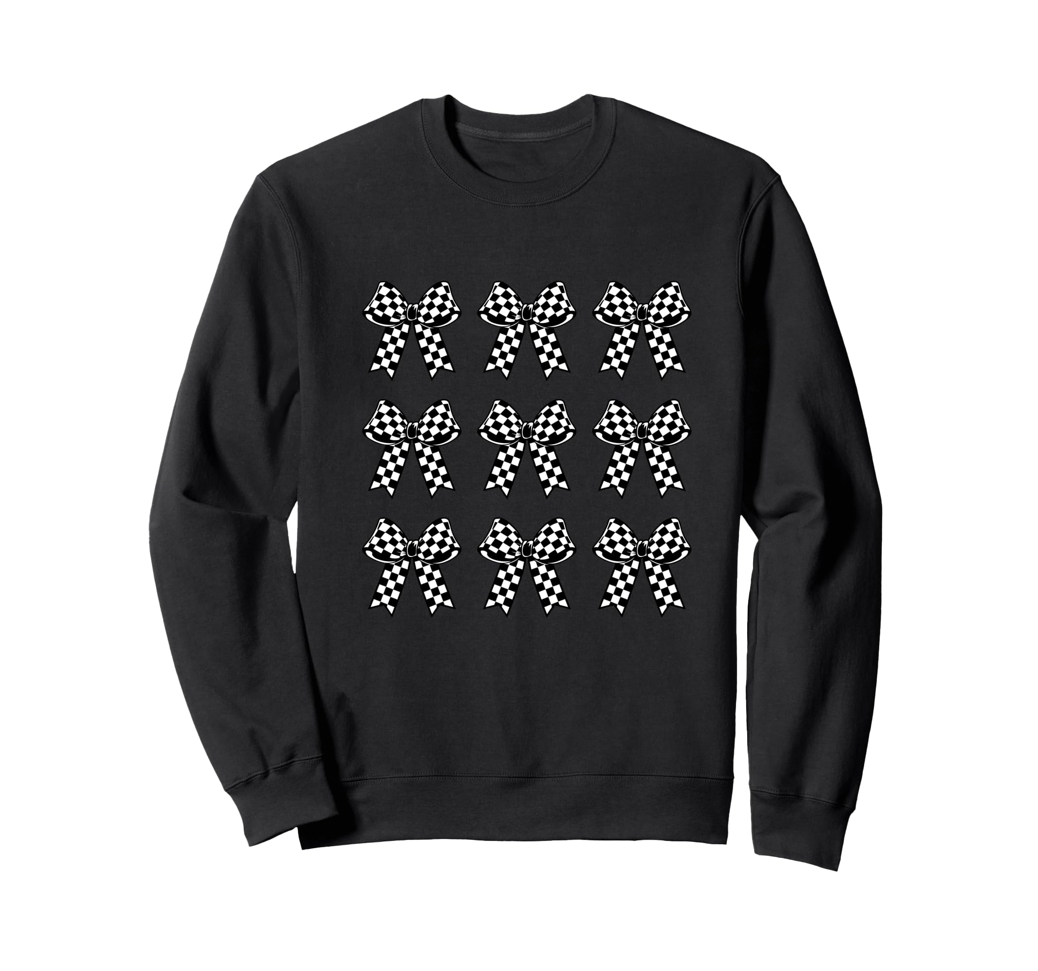 Coquette Checkered Bow Black Dark Sweatshirt - Unique Graphic for Adults - T-Shirt, Sweatshirt, Hoodie