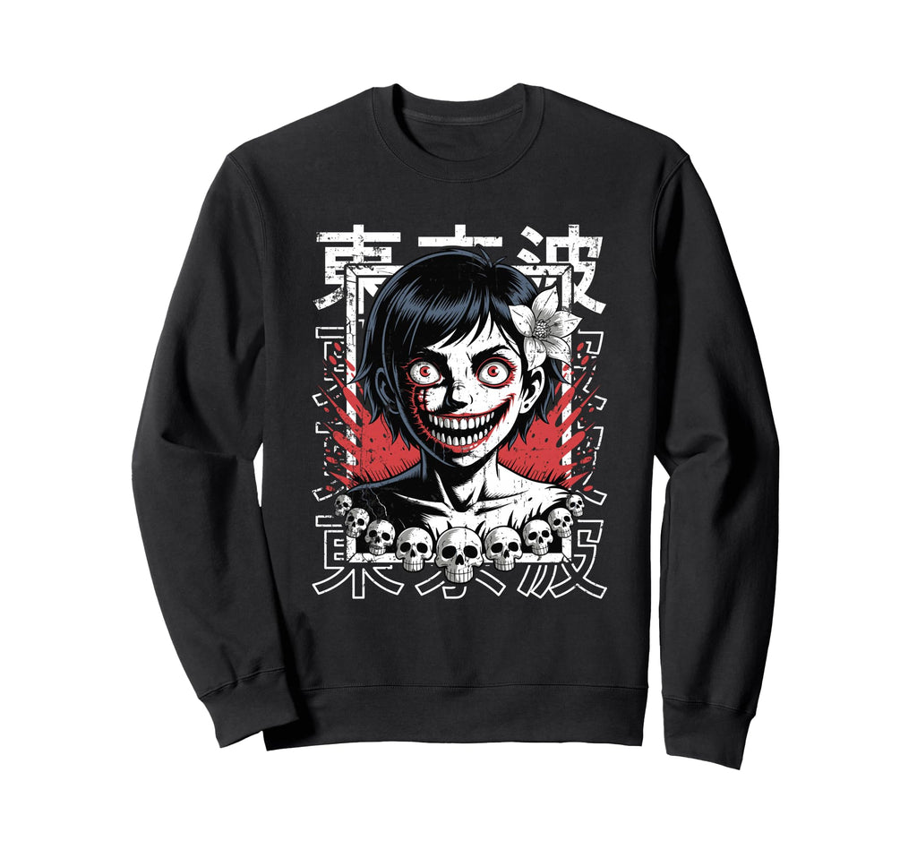 Horror Anime Goth Oni Mask Creepy Sweatshirt - Novelty Apparel for Adults - T-Shirt, Sweatshirt, Hoodie