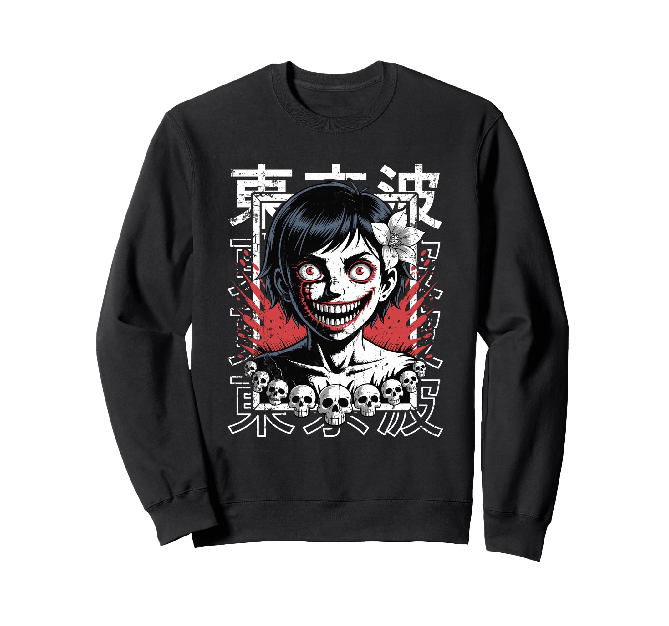 Horror Anime Goth Oni Mask Creepy Sweatshirt - Novelty Apparel for Adults - T-Shirt, Sweatshirt, Hoodie