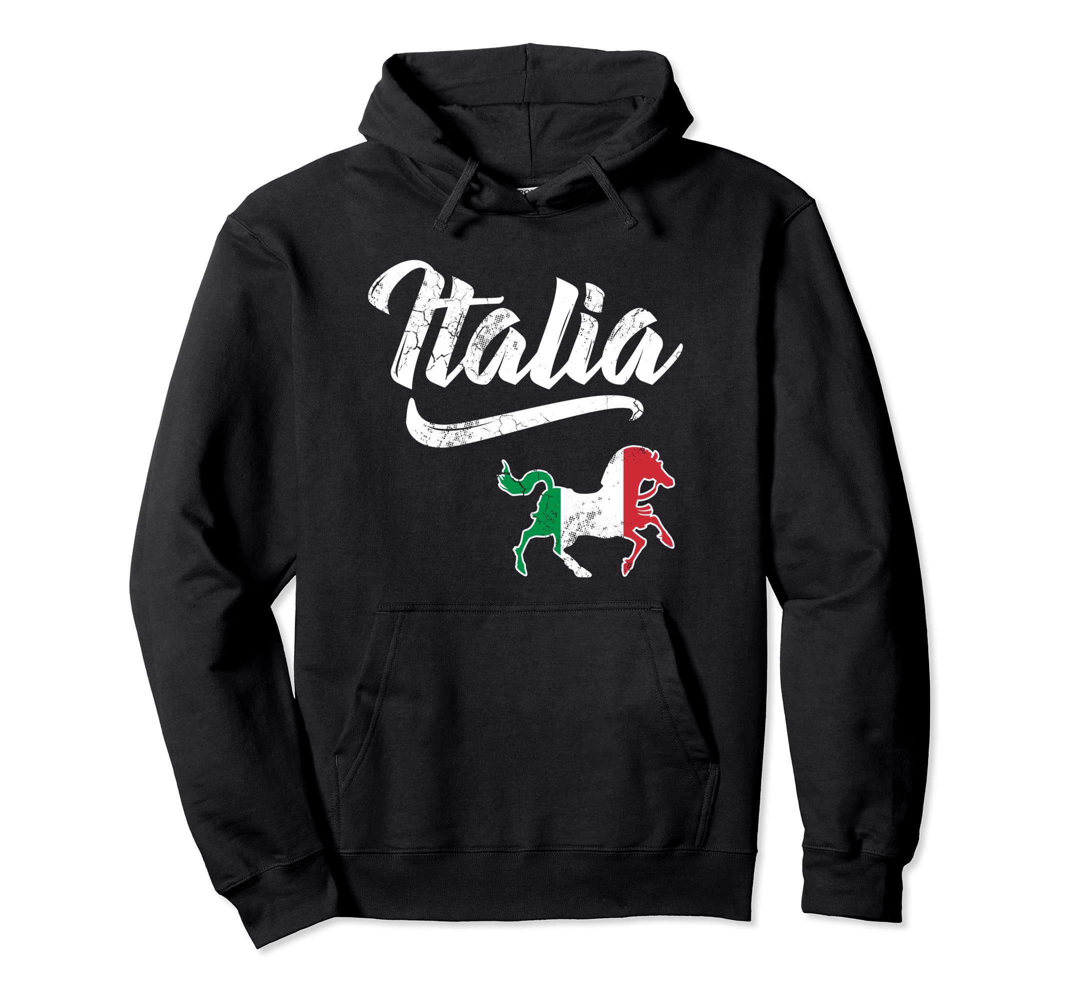 Italia Flag Horse Italian Italy Distressed Hoodie - Graphic Print Unisex - T-Shirt, Sweatshirt, Hoodie
