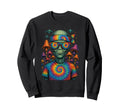 Tie Dye Alien Hippie Mushrooms Ufo Rave Sweatshirt - Unique Graphic Unisex - T-Shirt, Sweatshirt, Hoodie