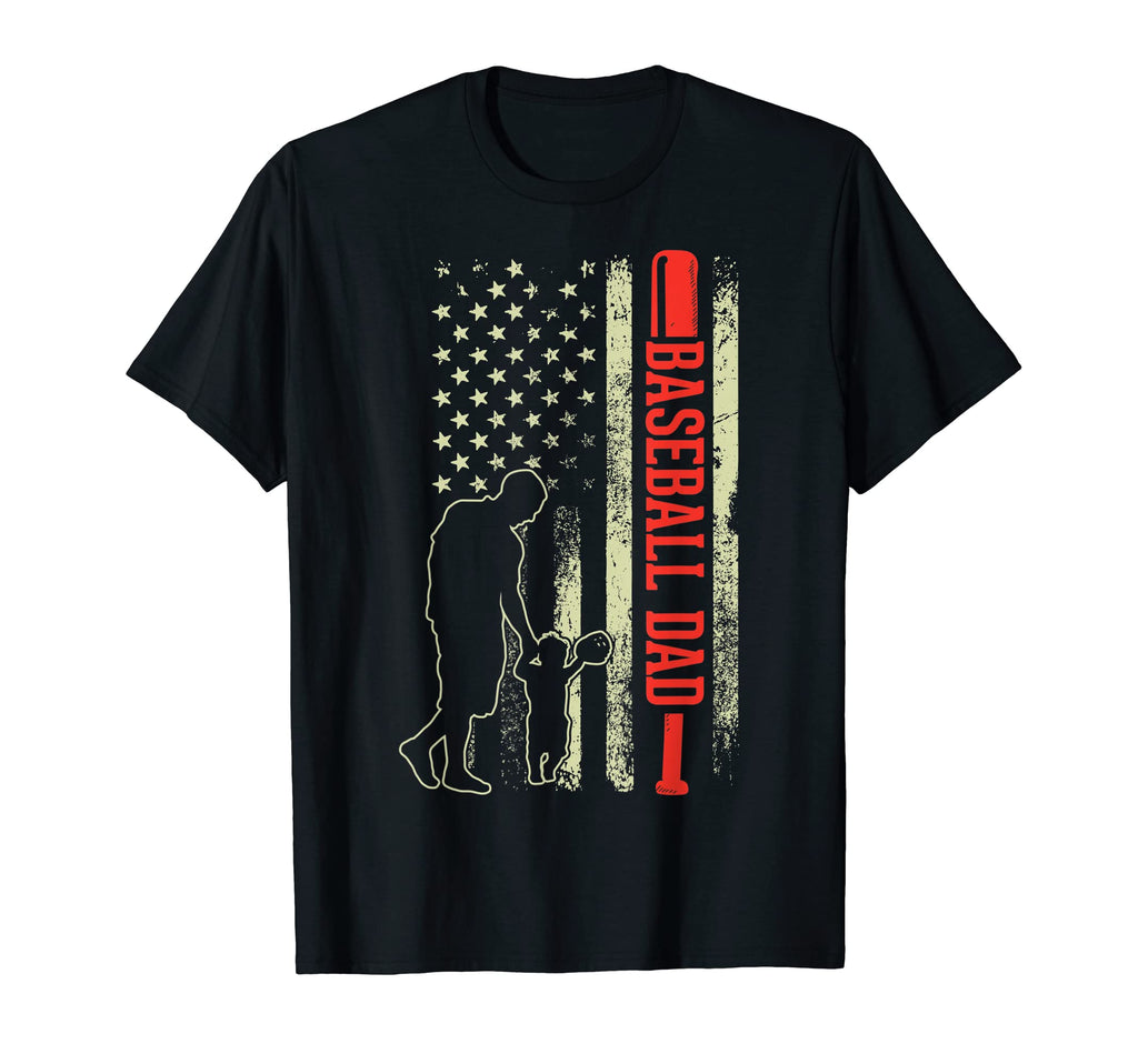 Baseball Dad Son American Flag Us T-Shirt - Novelty Apparel for Adults - T-Shirt, Sweatshirt, Hoodie