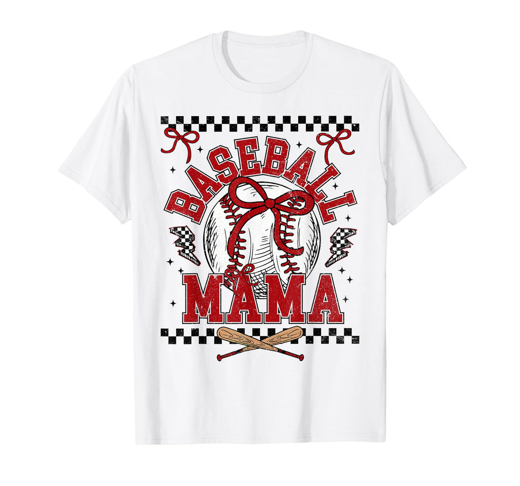 Checkered Baseball Mama Bow Game Day T-Shirt - Custom Art Print for Adults - T-Shirt, Sweatshirt, Hoodie