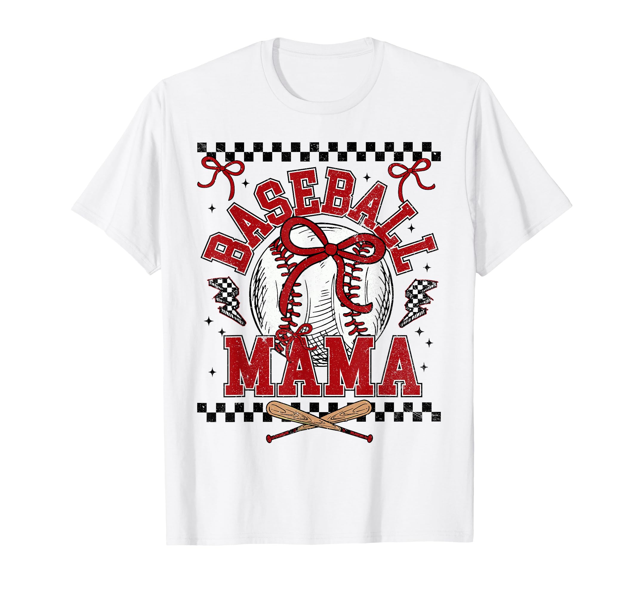 Checkered Baseball Mama Bow Game Day T-Shirt - Custom Art Print for Adults - T-Shirt, Sweatshirt, Hoodie