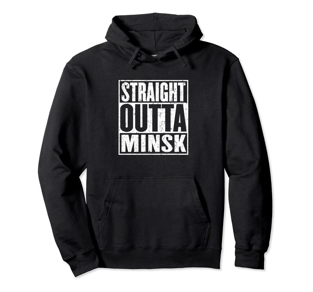 Straight Outta Minsk Distressed Hoodie - Minimalist Print Men Women - T-Shirt, Sweatshirt, Hoodie