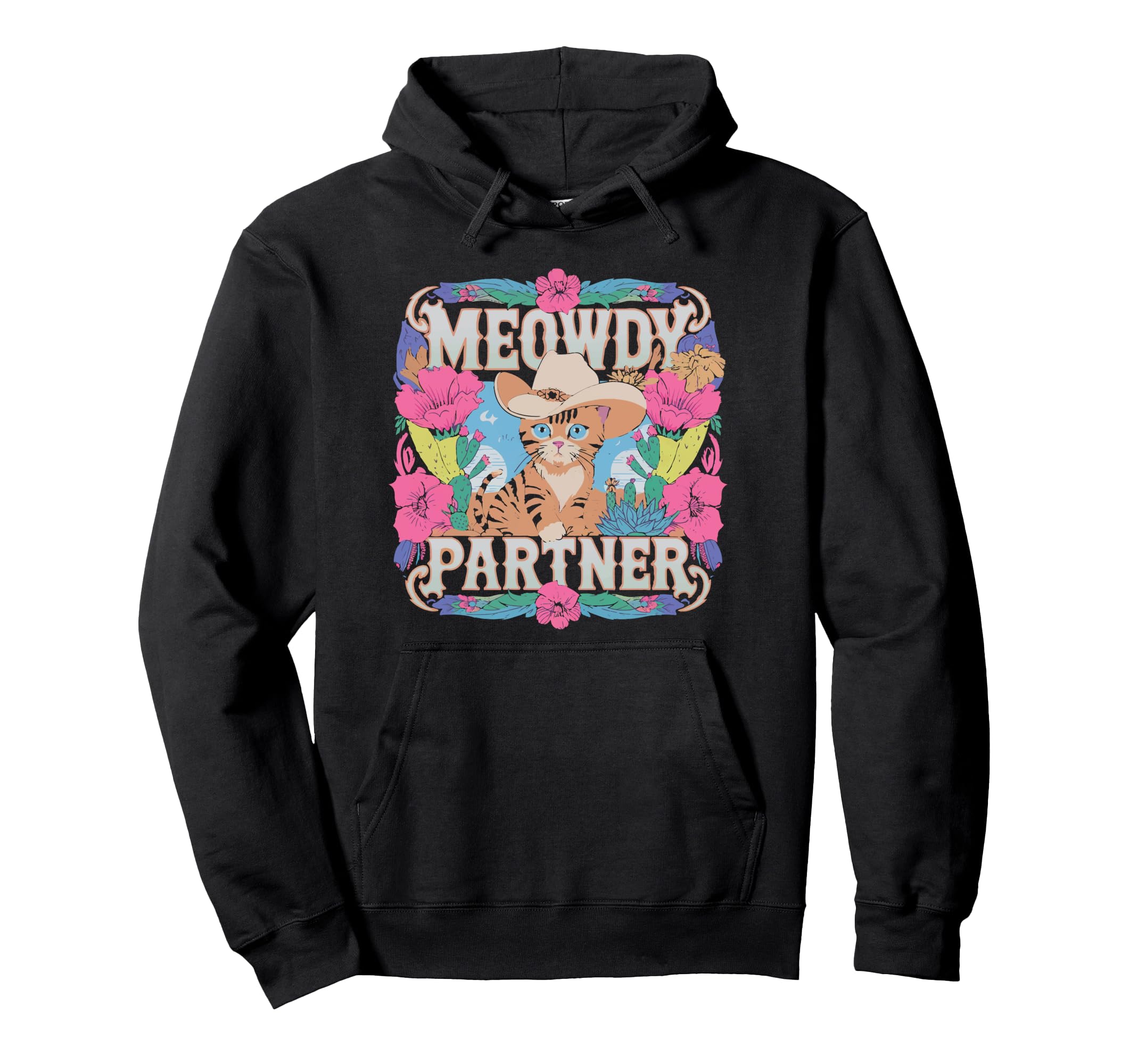 Funny Cowboy Cat Meowdy Howdy Western Hoodie - Casual Everyday Wear Unisex - T-Shirt, Sweatshirt, Hoodie