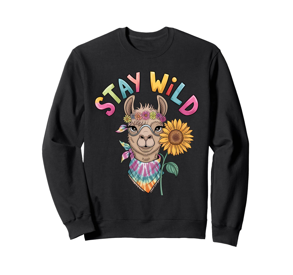 Boho Llama Stay Wild Sunflower Tie Sweatshirt - Custom Art Print Men Women - T-Shirt, Sweatshirt, Hoodie