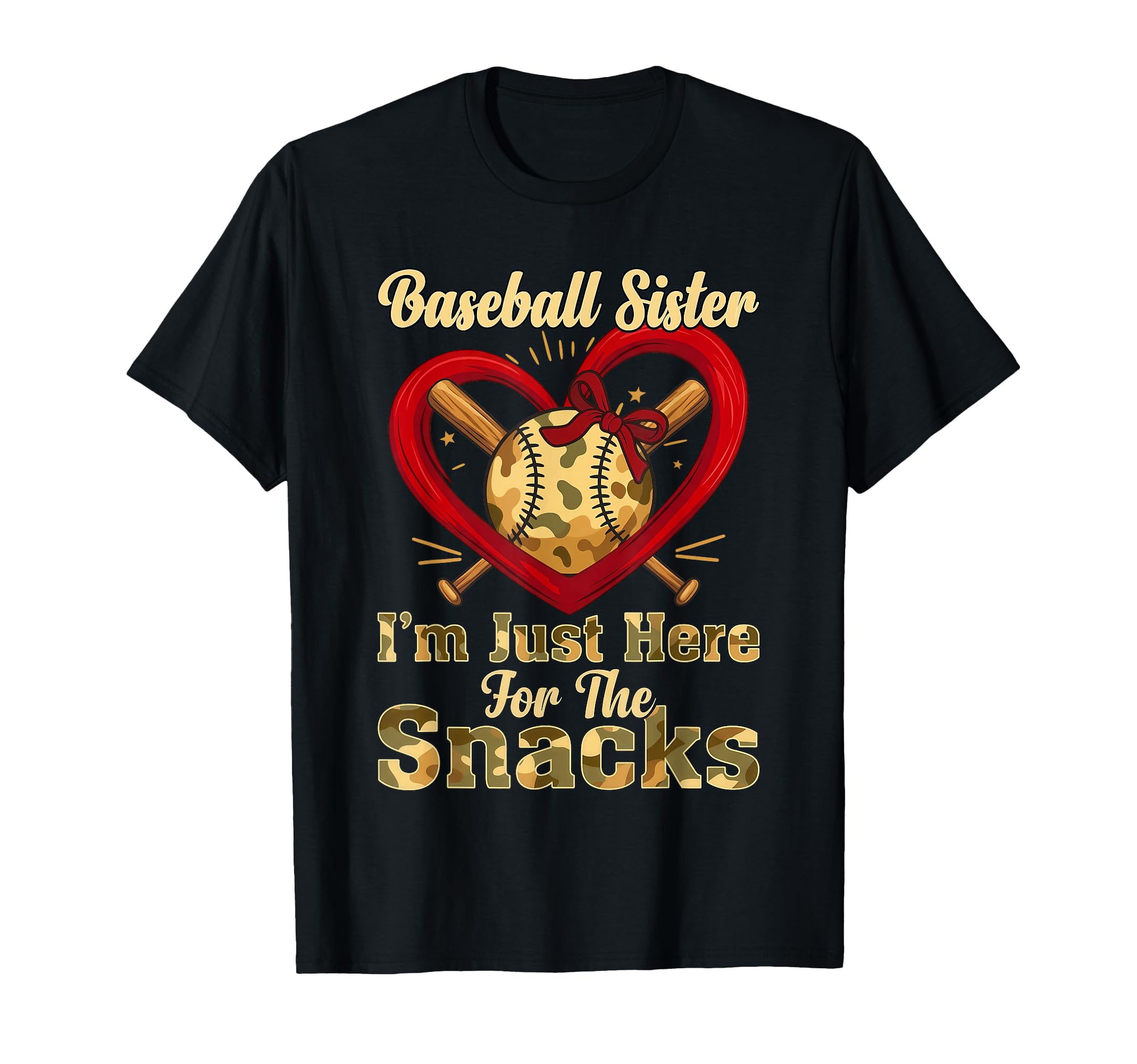 Baseball Sister Snacks Camo Heart T-Shirt - Casual Everyday Wear Men Women - T-Shirt, Sweatshirt, Hoodie