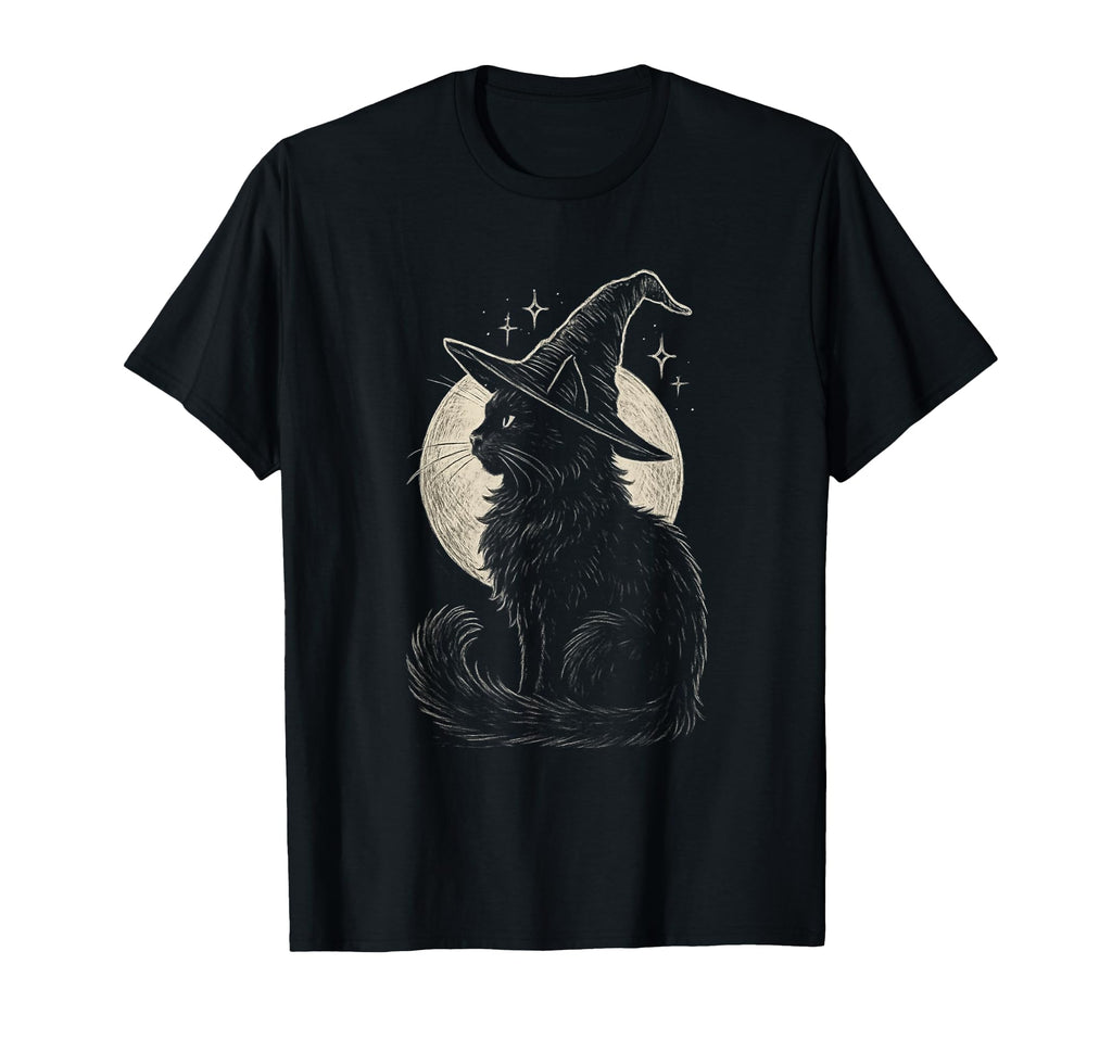 Black Cat Witch Hat Moon Coquette Boho T-Shirt - Novelty Apparel Unisex - T-Shirt, Sweatshirt, Hoodie