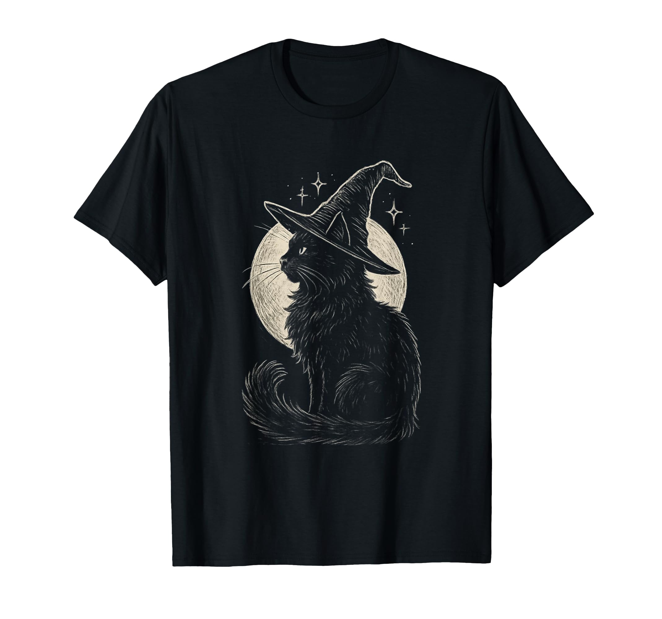 Black Cat Witch Hat Moon Coquette Boho T-Shirt - Novelty Apparel Unisex - T-Shirt, Sweatshirt, Hoodie