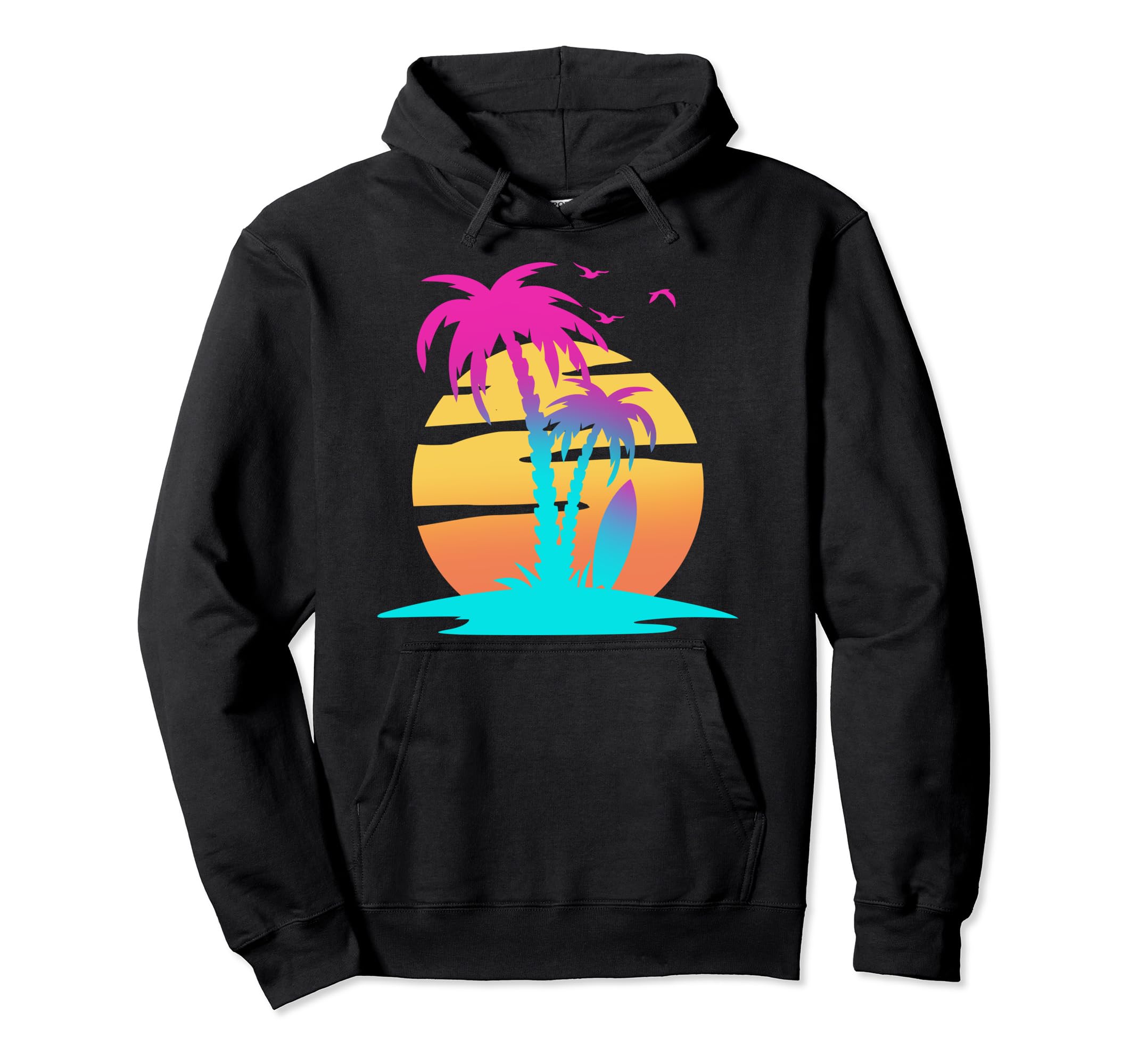 Palm Tree Tropical Beach 70S 80S Hoodie - Minimalist Print Men Women - T-Shirt, Sweatshirt, Hoodie