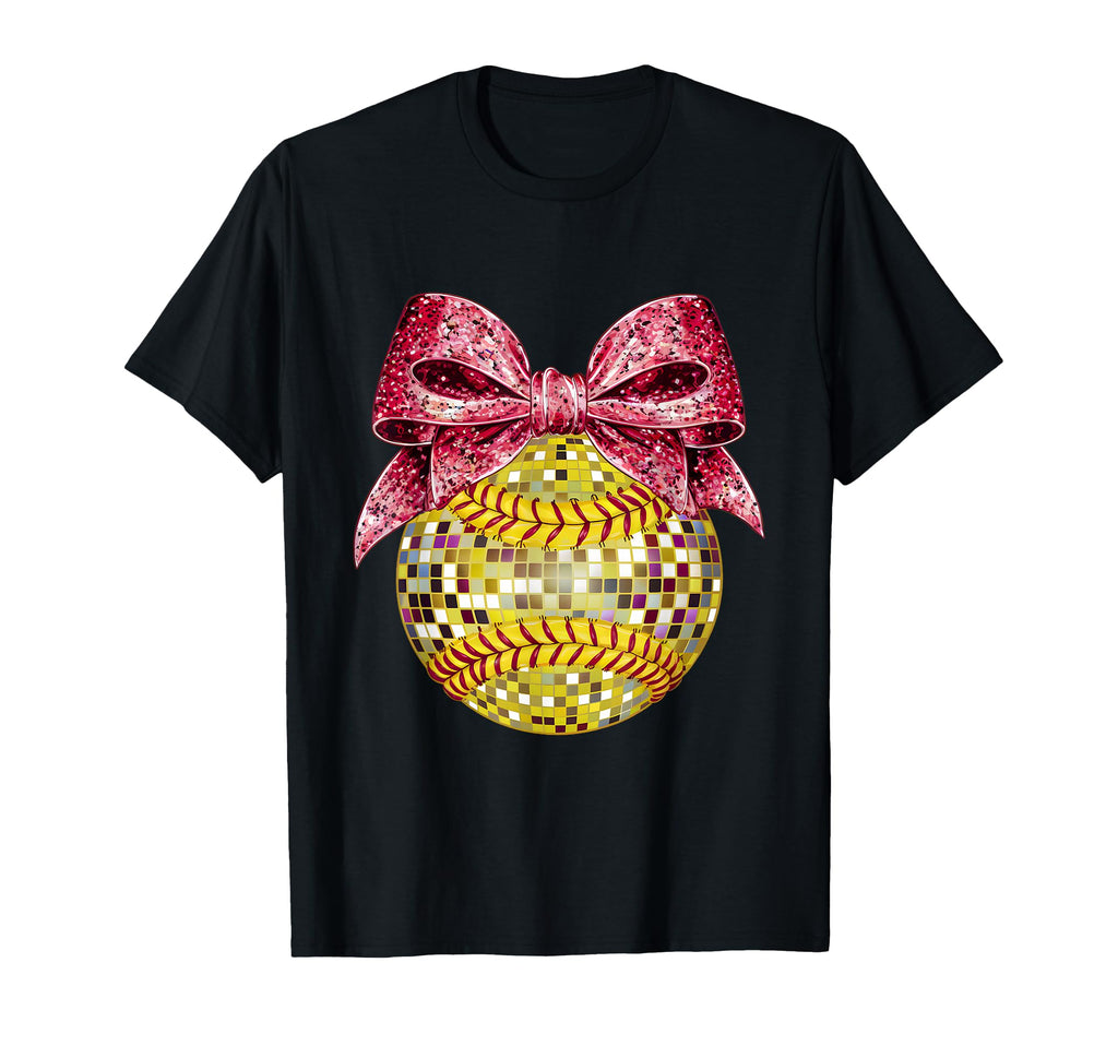Coquette Bow Disco Ball Softball T-Shirt - Fun Novelty Design Men Women - T-Shirt, Sweatshirt, Hoodie