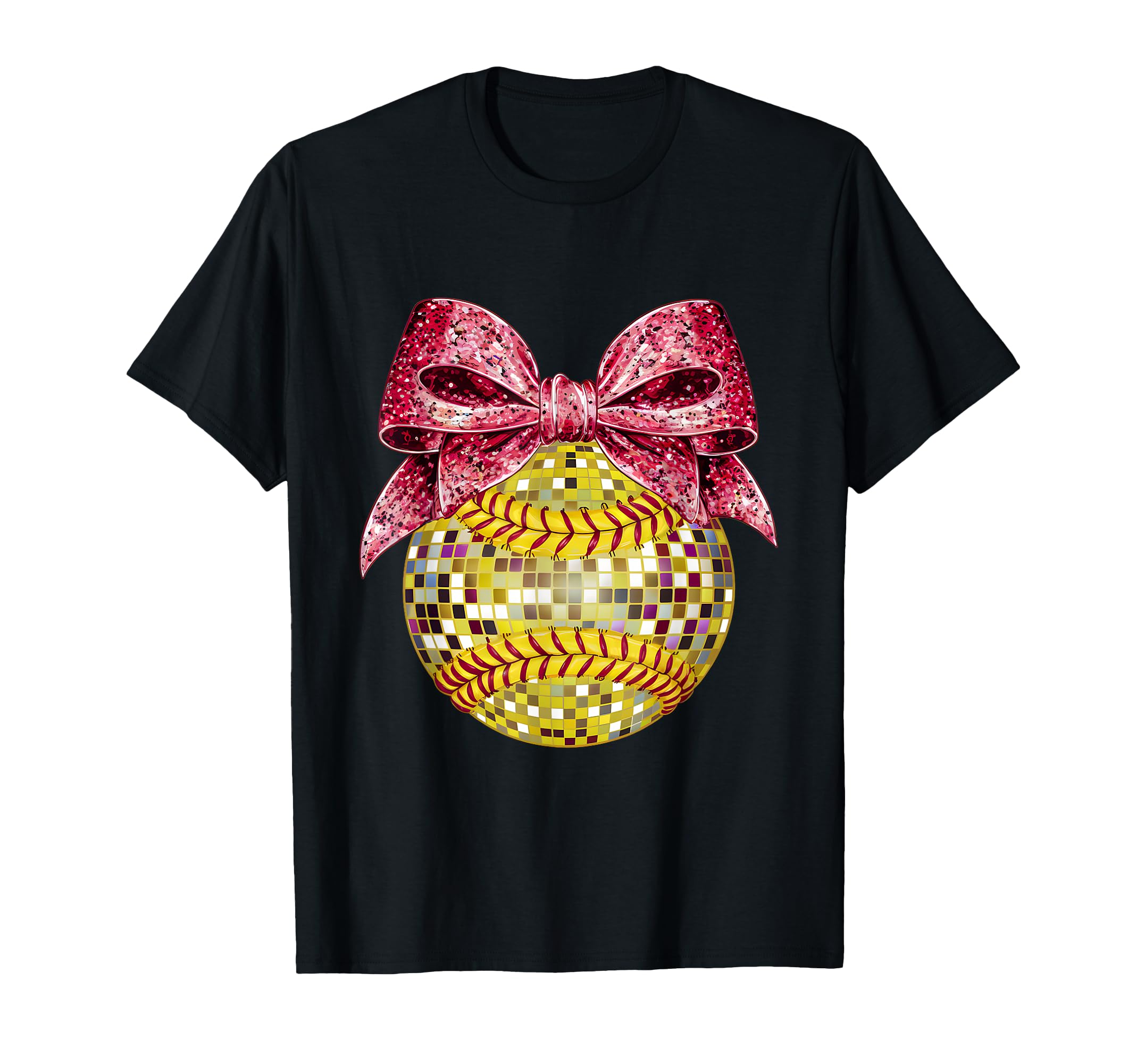 Coquette Bow Disco Ball Softball T-Shirt - Fun Novelty Design Men Women - T-Shirt, Sweatshirt, Hoodie