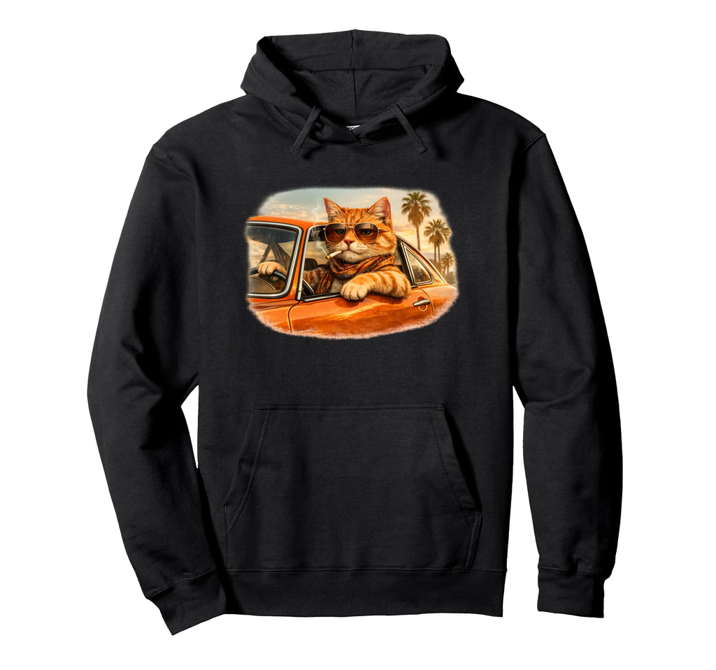 Cat Driving Car Smoking Cigarette Hoodie - Custom Art Print for Adults - T-Shirt, Sweatshirt, Hoodie