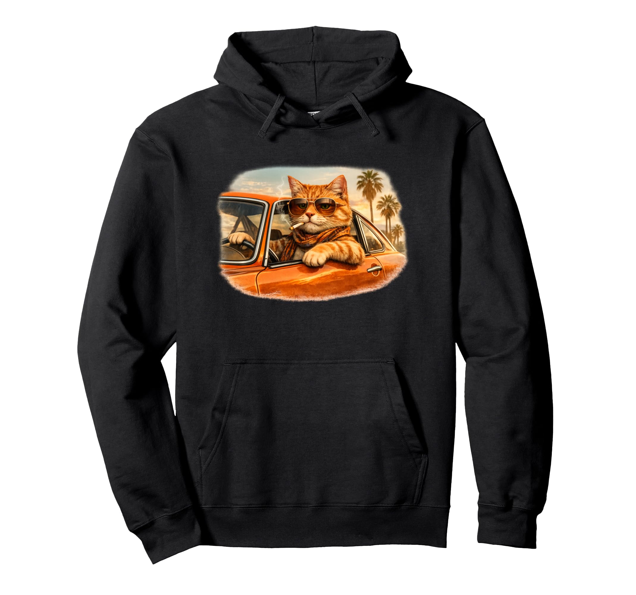 Cat Driving Car Smoking Cigarette Hoodie - Custom Art Print for Adults - T-Shirt, Sweatshirt, Hoodie