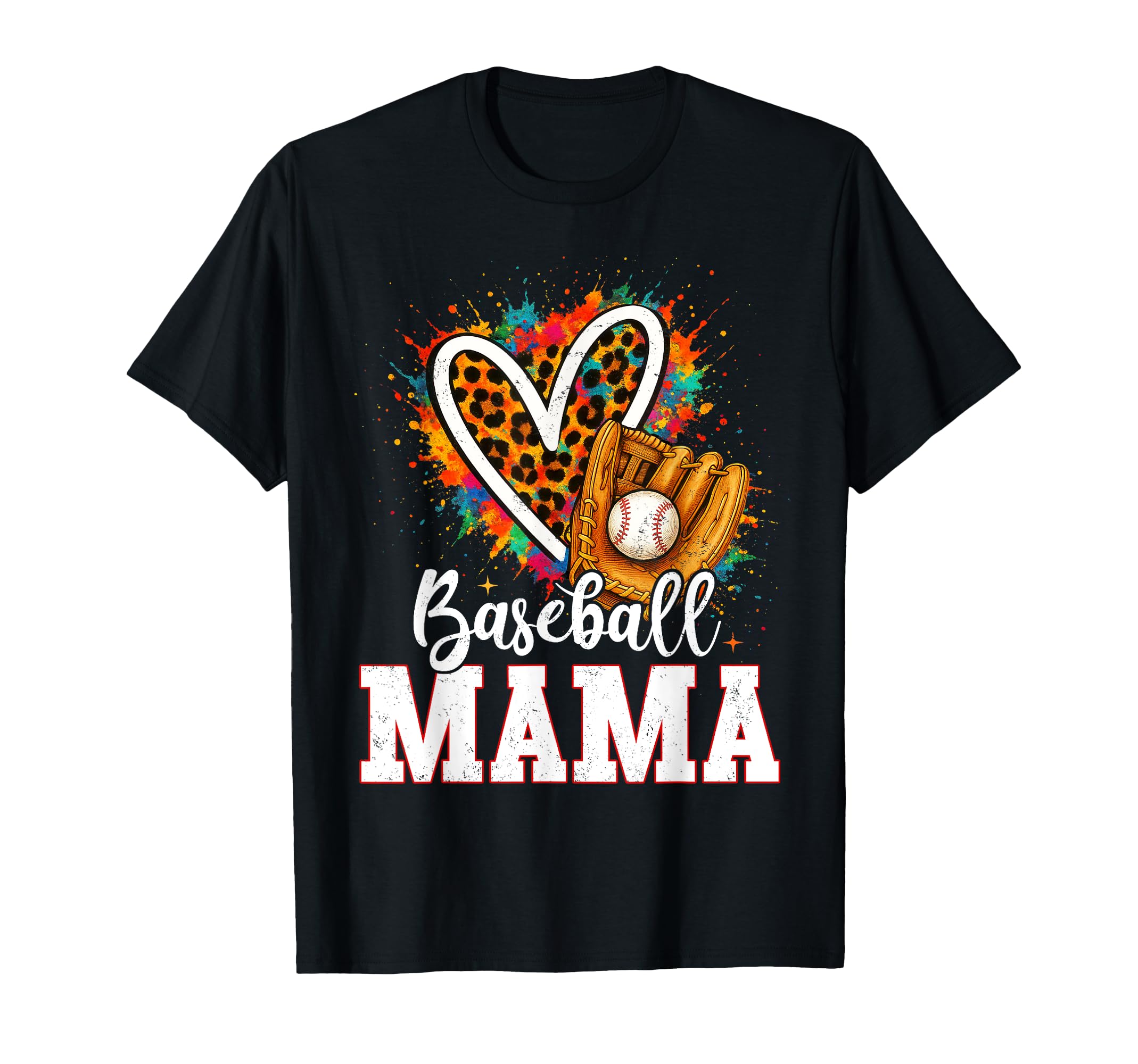 Baseball Mama Mom Leopard Heart T-Shirt - Casual Everyday Wear Unisex - T-Shirt, Sweatshirt, Hoodie