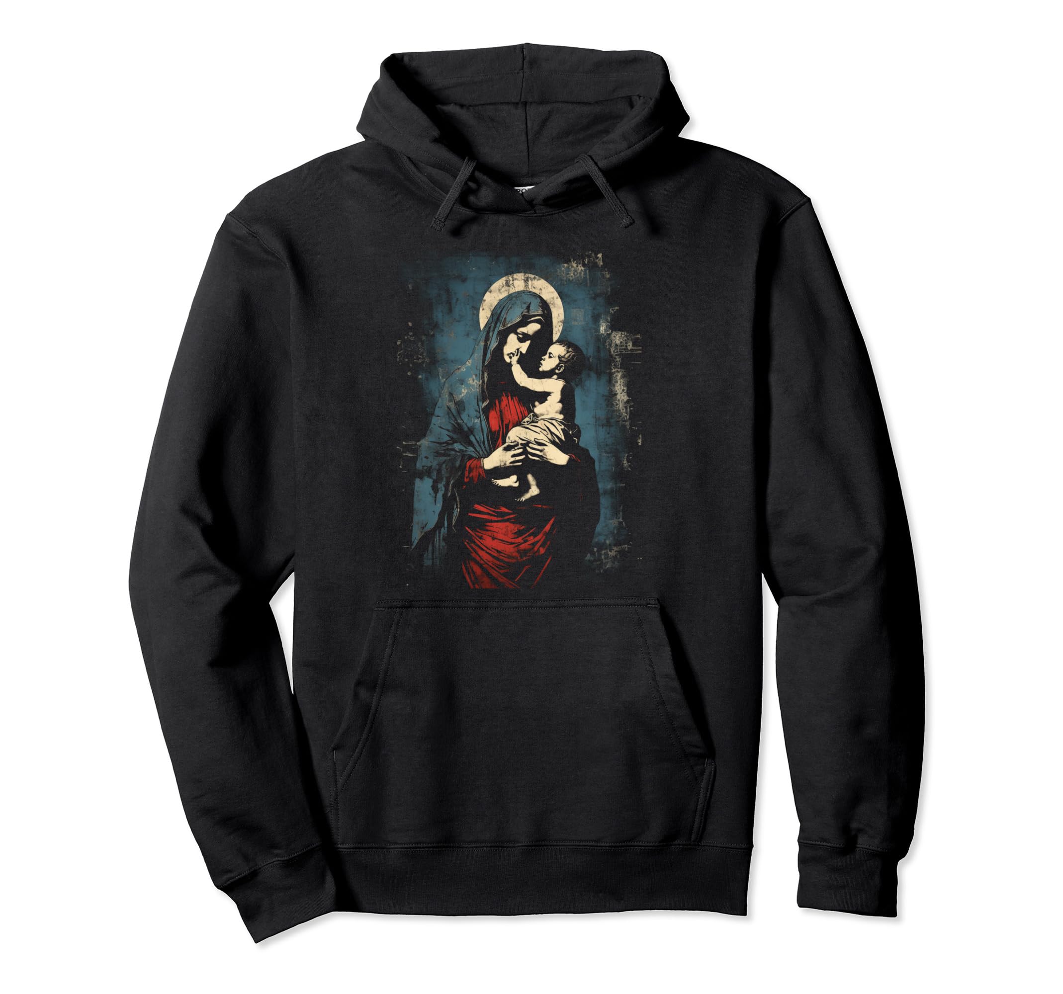 Mary Jesus Distressed 90S Goth Grunge Hoodie - Minimalist Print for Adults - T-Shirt, Sweatshirt, Hoodie
