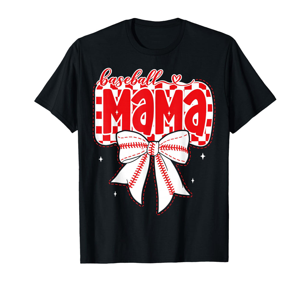Baseball Mama Coquette Bow Checker T-Shirt - Fun Novelty Design for Adults - T-Shirt, Sweatshirt, Hoodie