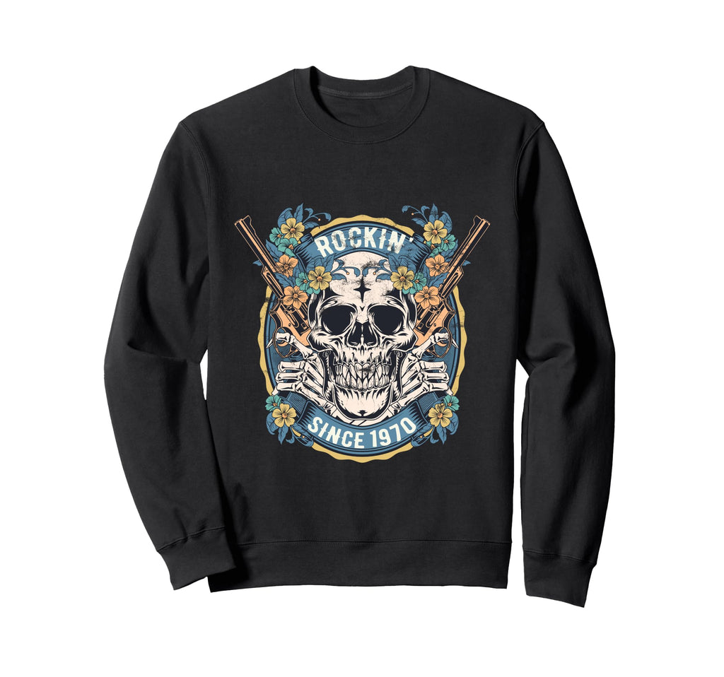 Rockin Since 1970 Skull Birthday Sweatshirt - Aesthetic Graphic for Adults - T-Shirt, Sweatshirt, Hoodie