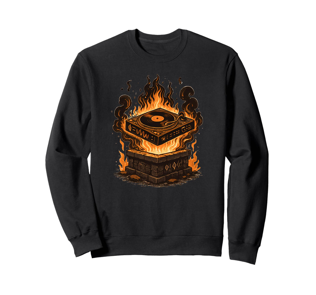 Fire Beats Turntable Flames Dj Hip Sweatshirt - Unique Graphic Men Women - T-Shirt, Sweatshirt, Hoodie