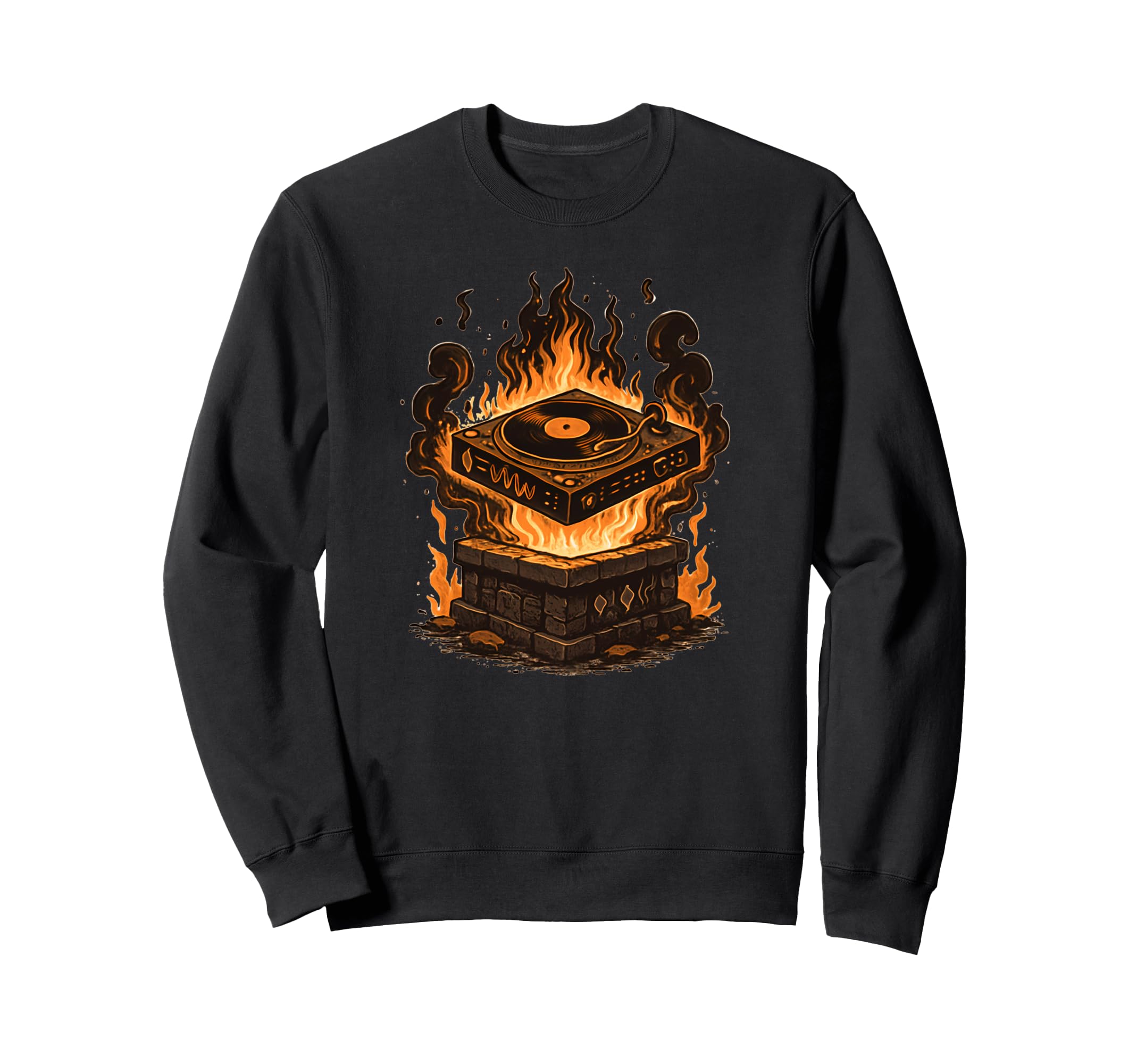 Fire Beats Turntable Flames Dj Hip Sweatshirt - Unique Graphic Men Women - T-Shirt, Sweatshirt, Hoodie
