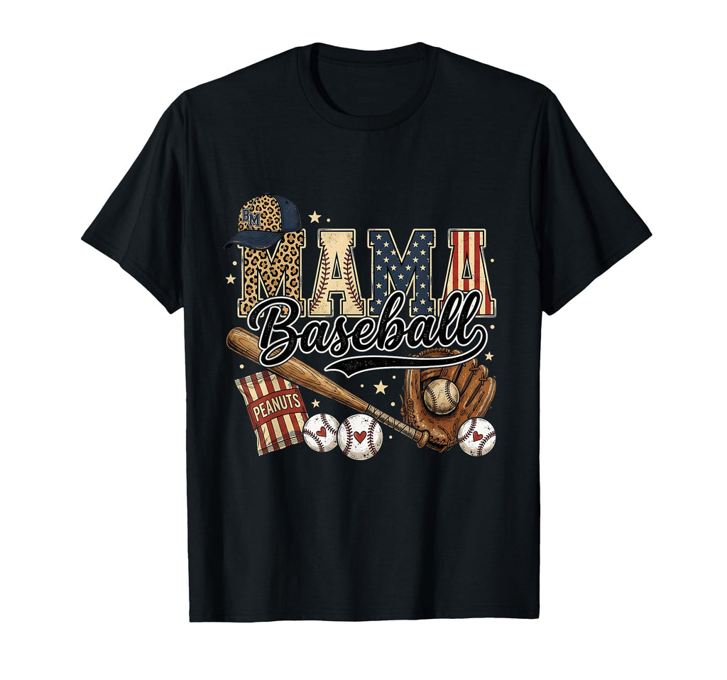 Mama Baseball Leopard Usa Sports Mom T-Shirt - Unique Graphic Unisex - T-Shirt, Sweatshirt, Hoodie