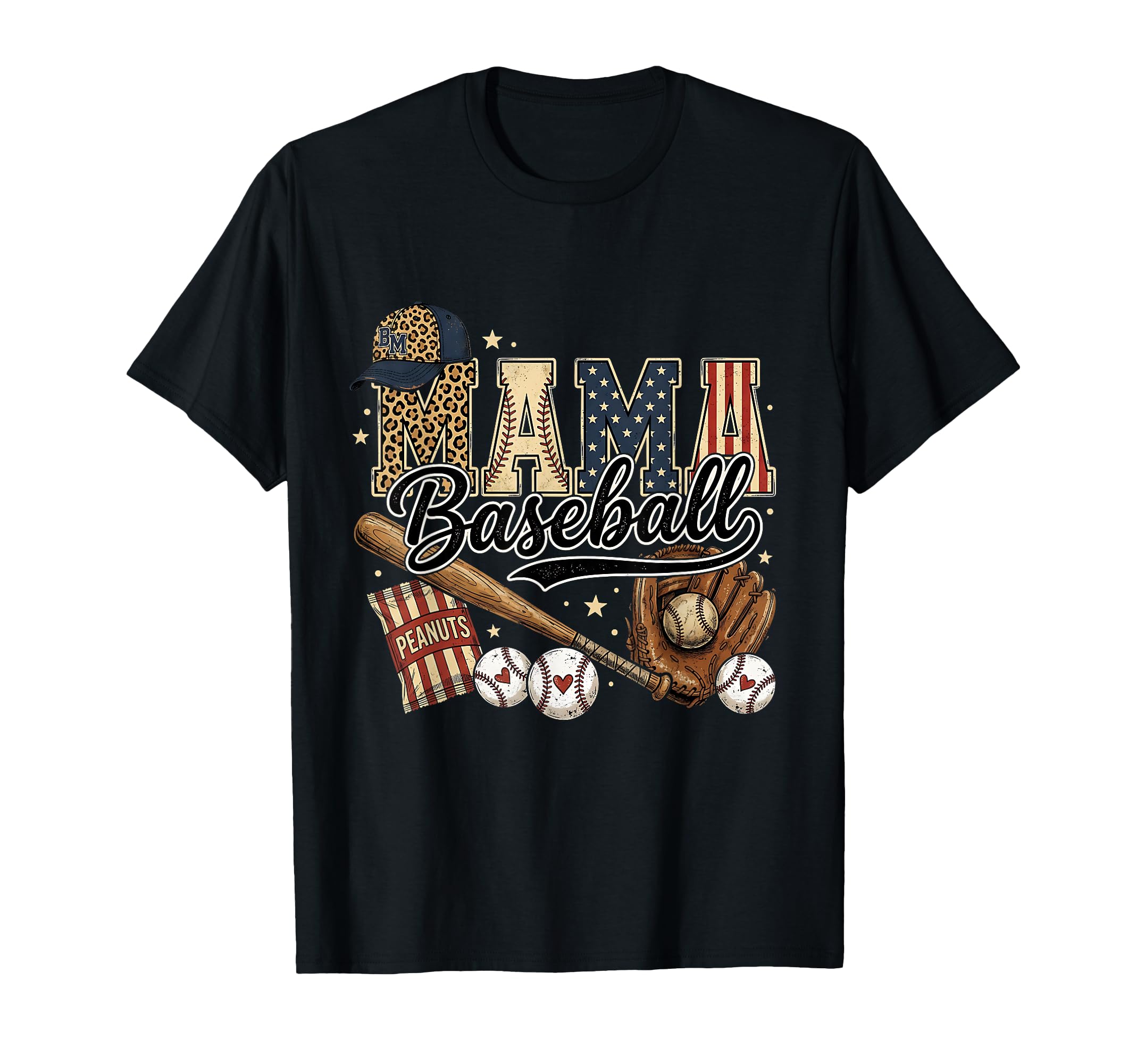 Mama Baseball Leopard Usa Sports Mom T-Shirt - Unique Graphic Unisex - T-Shirt, Sweatshirt, Hoodie