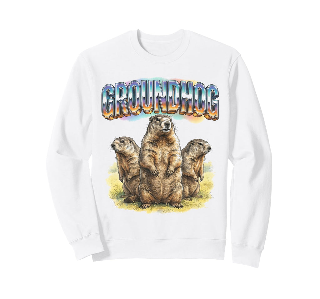 Groundhog 70S 90S Groundhog Animal Sweatshirt - Unique Graphic for Adults - T-Shirt, Sweatshirt, Hoodie