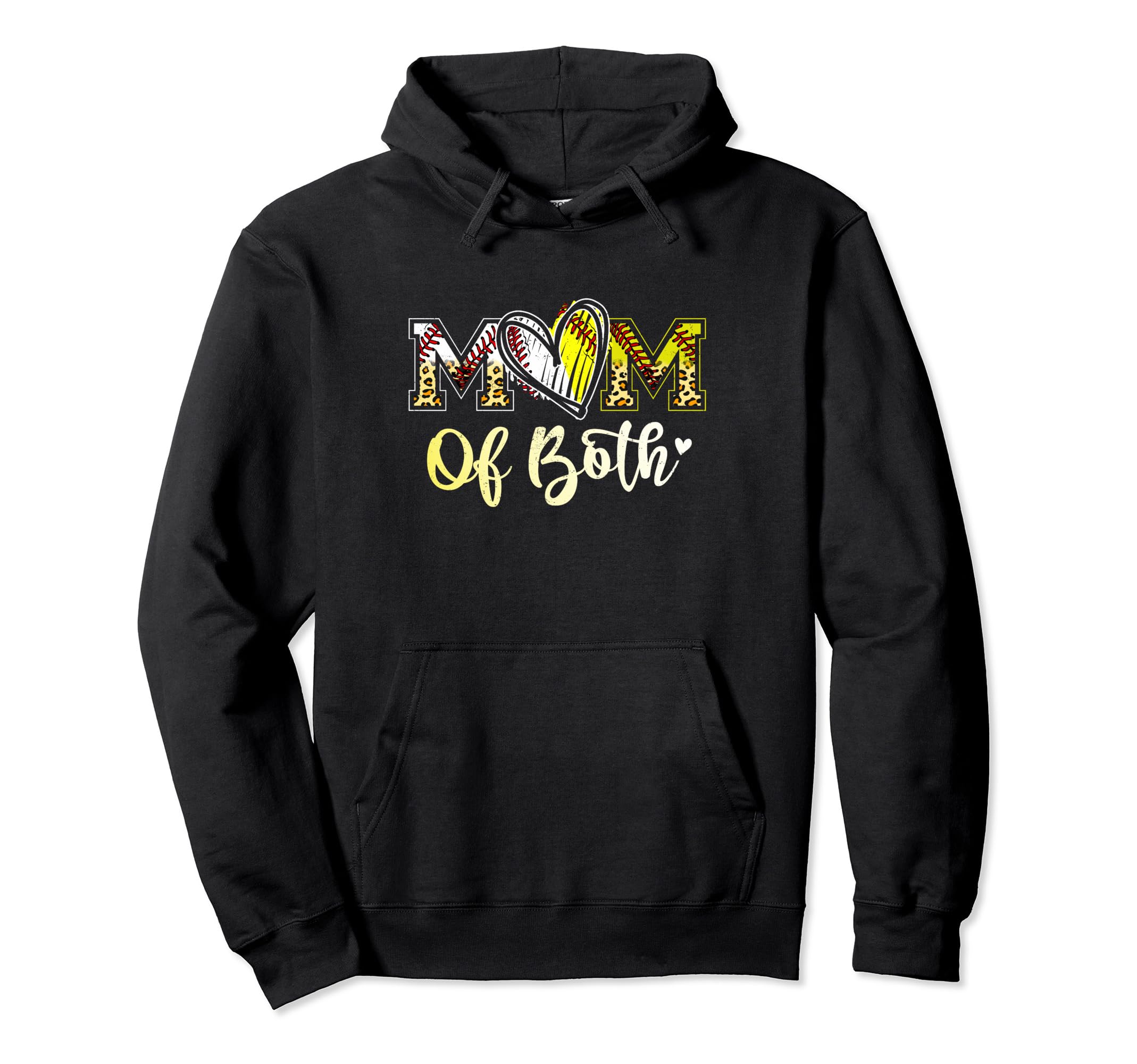 Mom Both Baseball Softball Mom Heart Hoodie - Unique Graphic for Adults - T-Shirt, Sweatshirt, Hoodie
