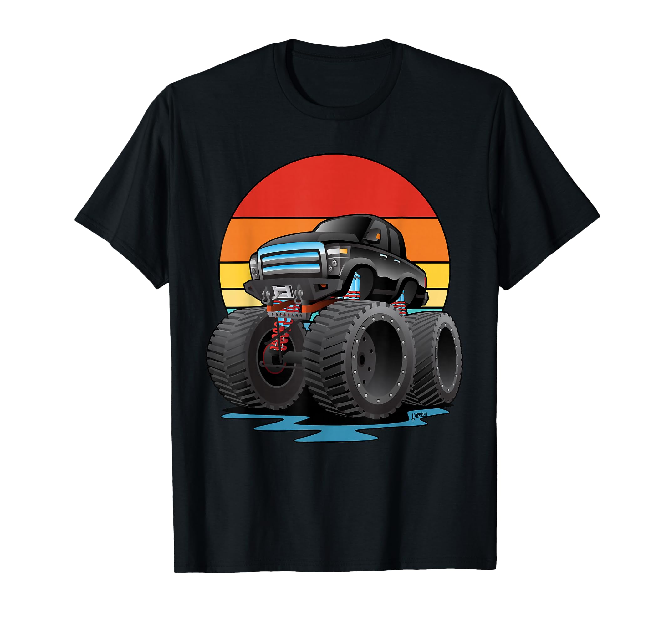 Funny Monster Truck Sunset Cartoon T-Shirt - Aesthetic Graphic Unisex - T-Shirt, Sweatshirt, Hoodie
