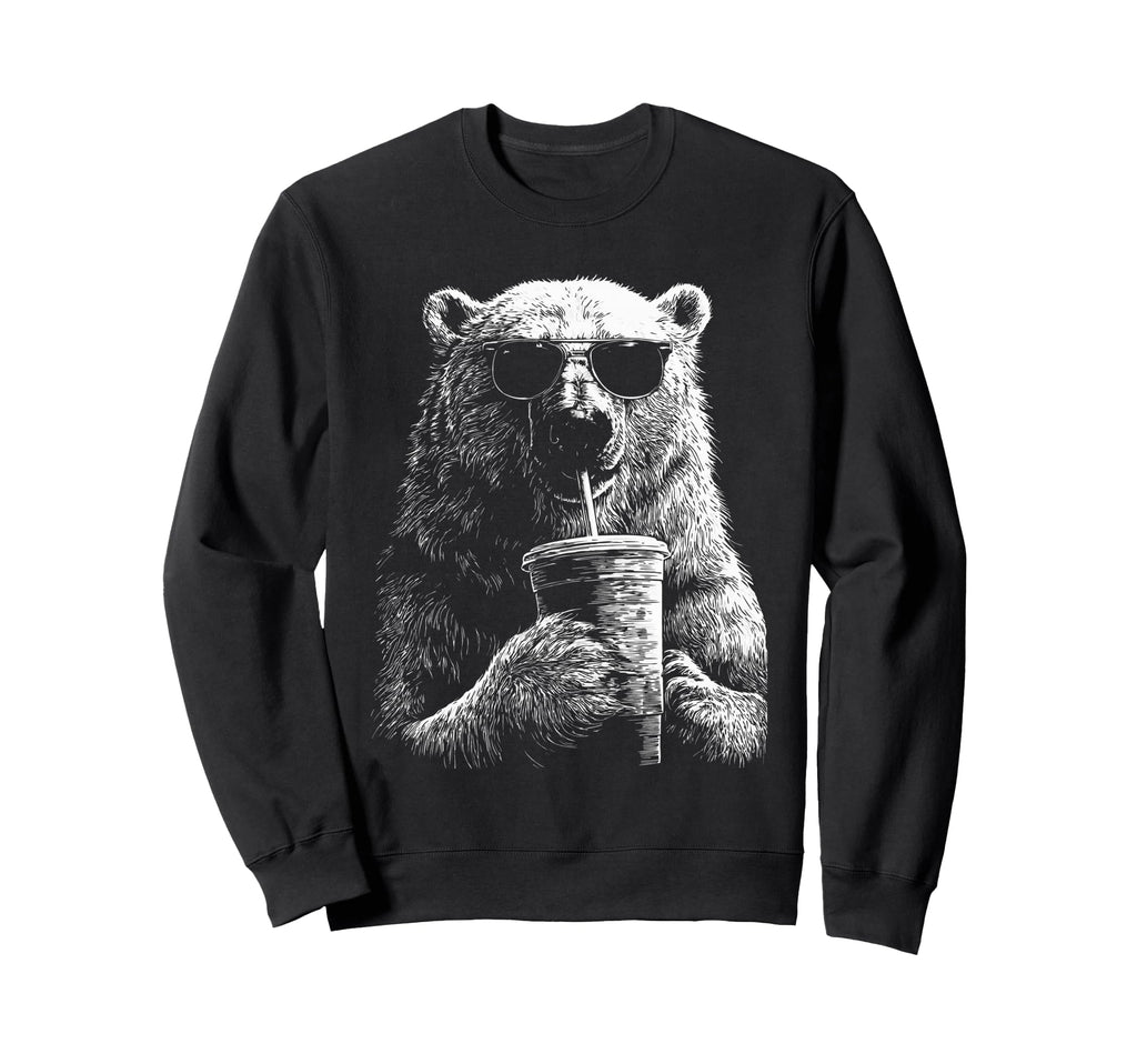Polar Bear Drinking Iced Coffee Sweatshirt - Unique Graphic for Adults - T-Shirt, Sweatshirt, Hoodie
