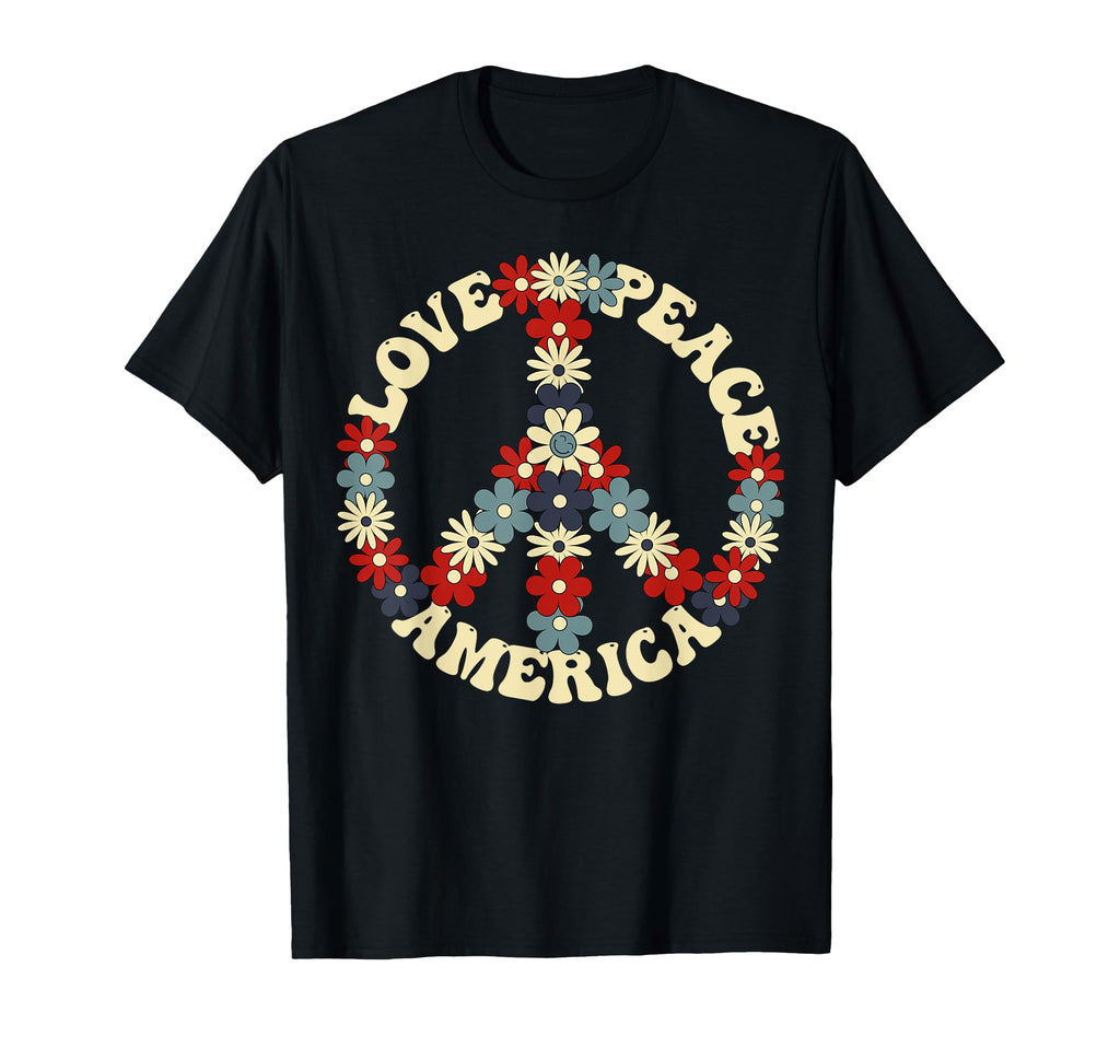 Peace Sign Love Peace America 70S Hippie T-Shirt - Novelty Apparel Unisex - T-Shirt, Sweatshirt, Hoodie