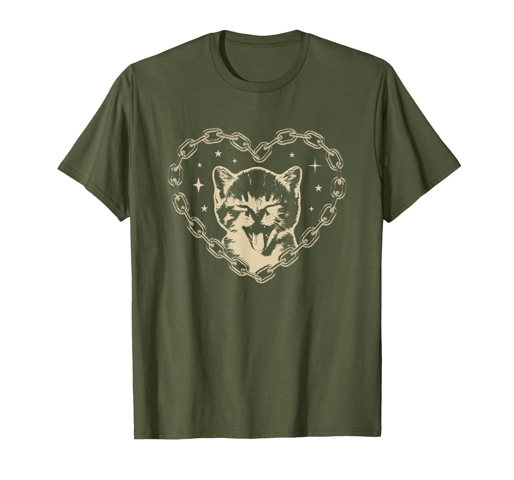 Y2K Cat Heart Emo Goth 90S 2000S T-Shirt - Novelty Apparel for Adults - T-Shirt, Sweatshirt, Hoodie