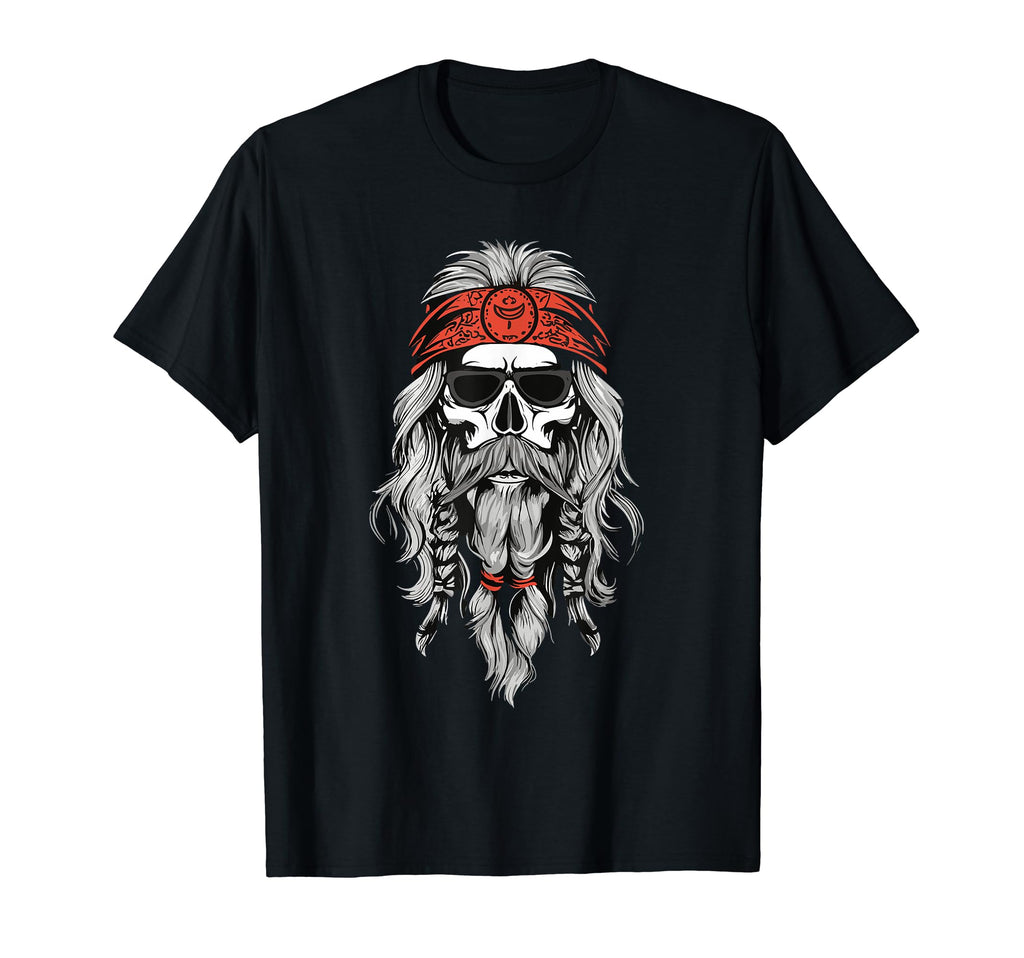 Rocker Hippie Vibes Skull Red Headband T-Shirt - Novelty Apparel for Adults - T-Shirt, Sweatshirt, Hoodie