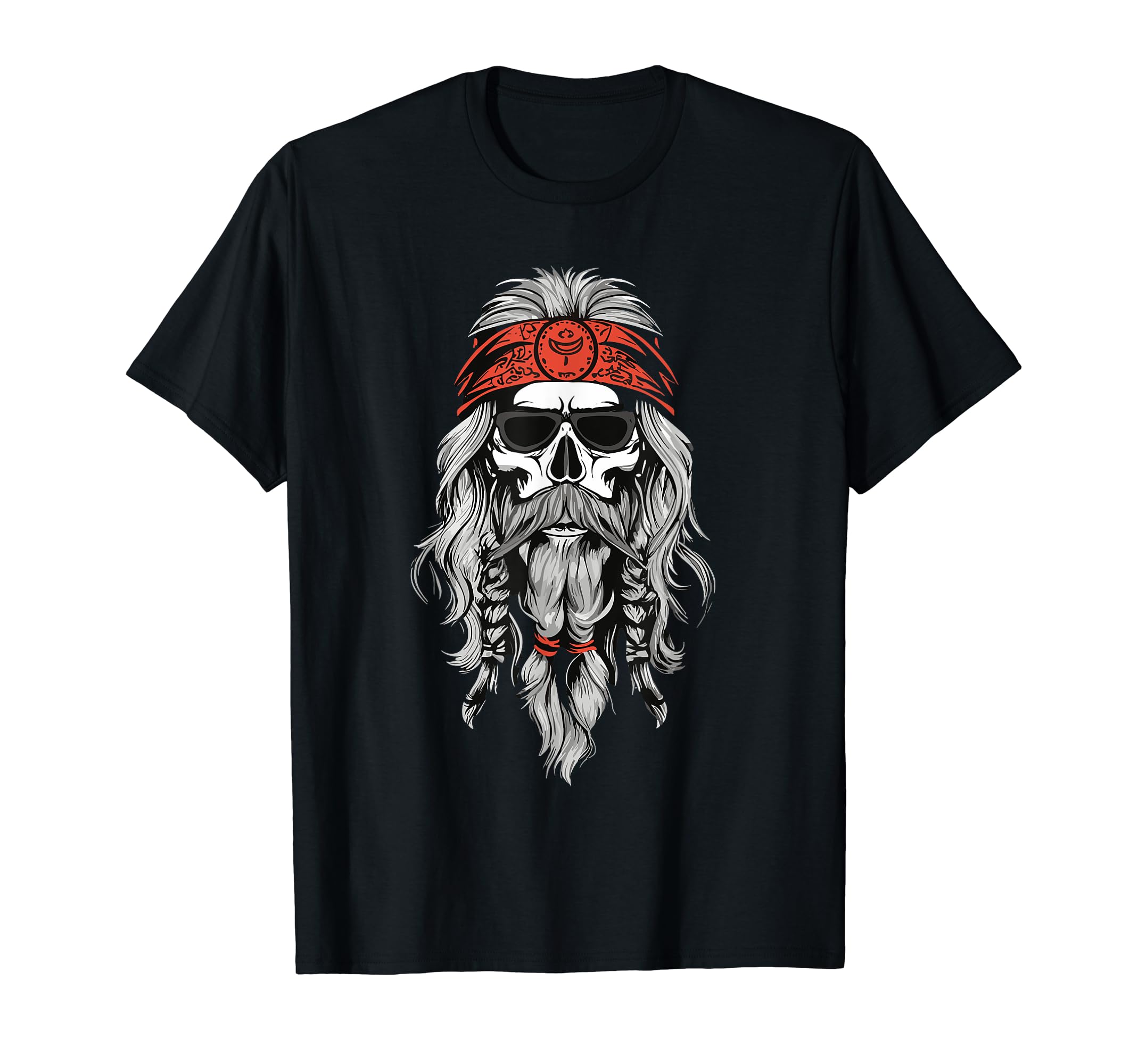 Rocker Hippie Vibes Skull Red Headband T-Shirt - Novelty Apparel for Adults - T-Shirt, Sweatshirt, Hoodie