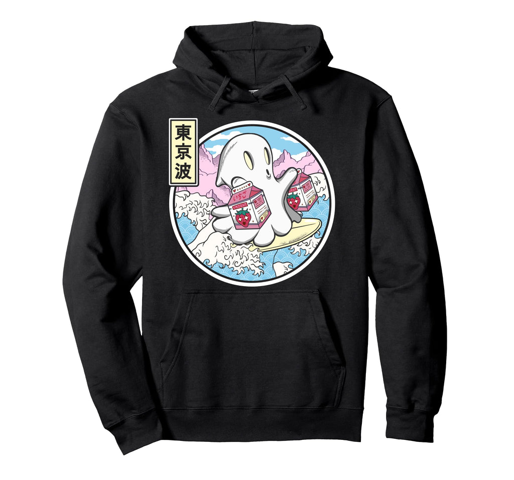 Surfing Ghost Strawberry Milk Japanese Hoodie - Graphic Print Men Women - T-Shirt, Sweatshirt, Hoodie