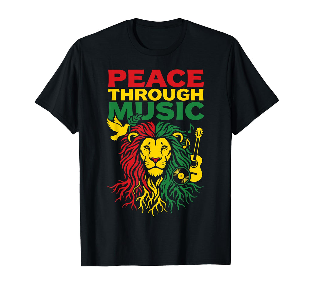 Peace Through Music Reggae Lion T-Shirt - Minimalist Print for Adults - T-Shirt, Sweatshirt, Hoodie