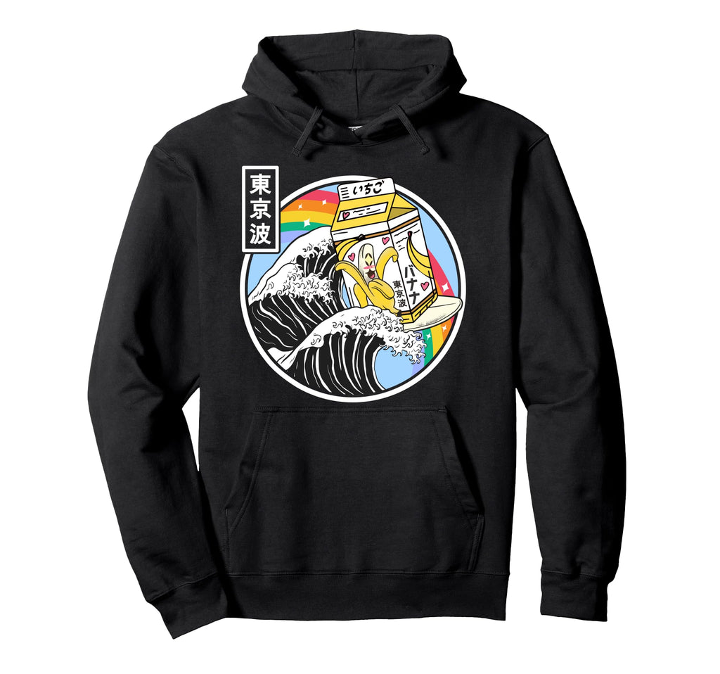 Banana Milk Carton Surfing Wave Rainbow Hoodie - Streetwear Style Unisex - T-Shirt, Sweatshirt, Hoodie