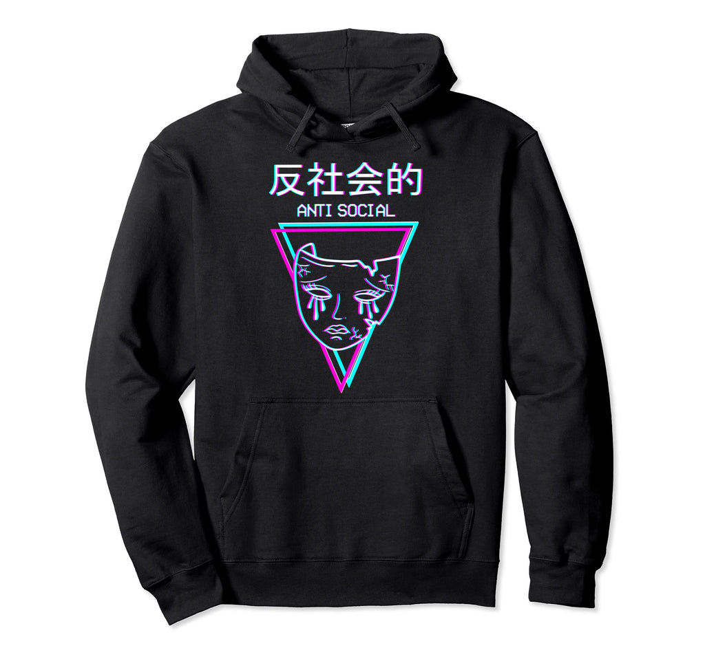 Antisocial Vaporwave Theater Mask Drama Hoodie - Trendy Graphic for Adults - T-Shirt, Sweatshirt, Hoodie
