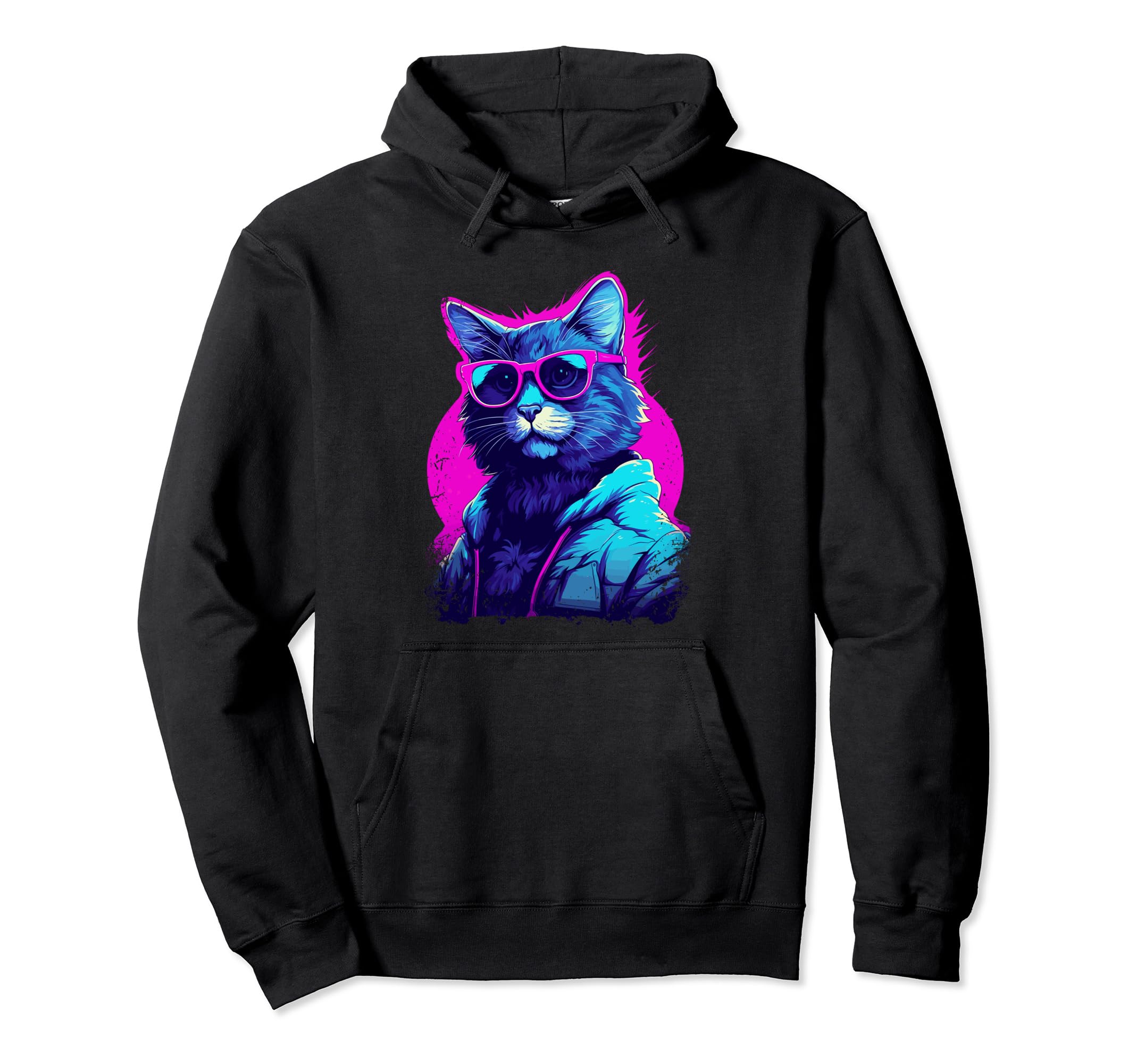 Vaporwave Aesthetic Cat Wearing Sunglasses Hoodie - Novelty Apparel Unisex - T-Shirt, Sweatshirt, Hoodie
