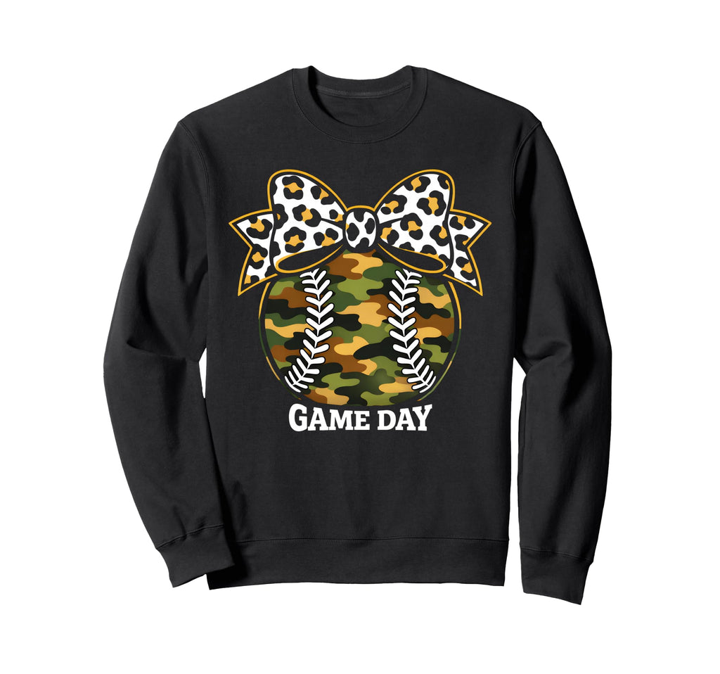 Camouflage Baseball Coquette Bow Sweatshirt - Graphic Print for Adults - T-Shirt, Sweatshirt, Hoodie